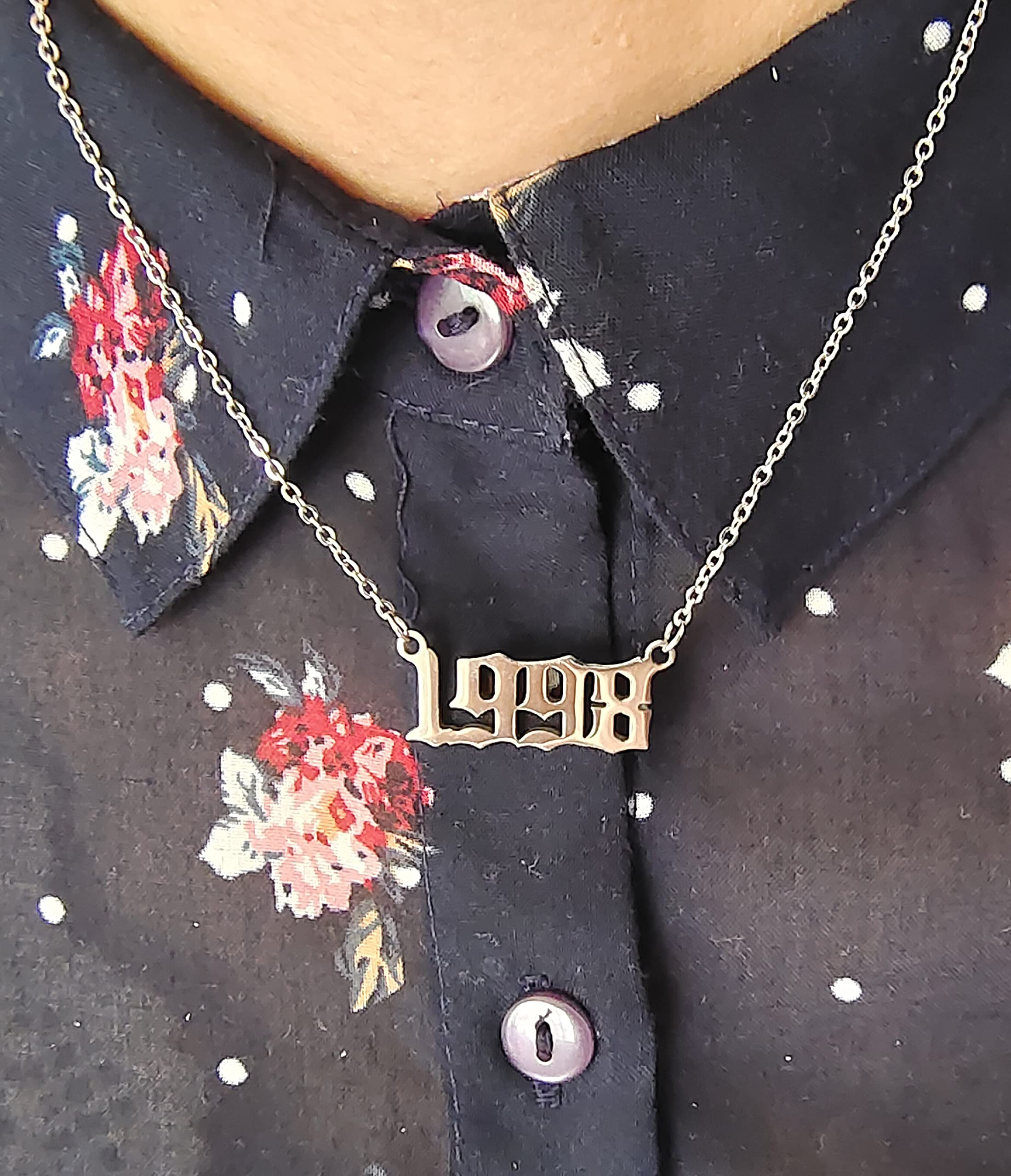 Year Necklace for Women - 18k Gold Plated/Silver Birth Year Number Pendant | Birthday Gift, Angel Friendship Jewelry with Old English Charm | Perfect for Anniversaries, Graduations & Special Occasions