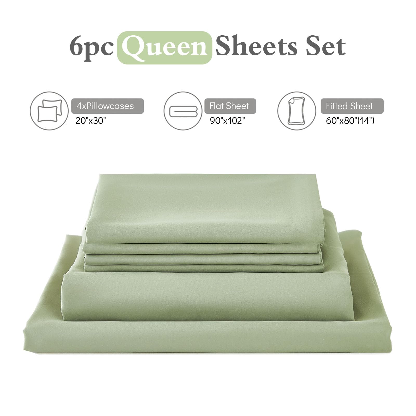 ILAVANDE 6-Piece Queen Size Bed Sheet Set - 1800 Series Luxury Microfiber, Ultra Soft & Breathable, Wrinkle Free, 14
