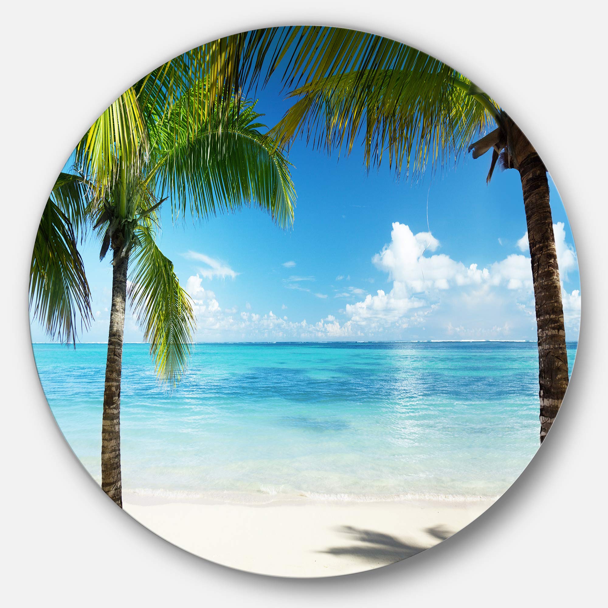 DesignArt Round Metal Wall Art - Palm Trees and Sea Landscape Photography, Modern Home Decor for Living Room, Bedroom & Office