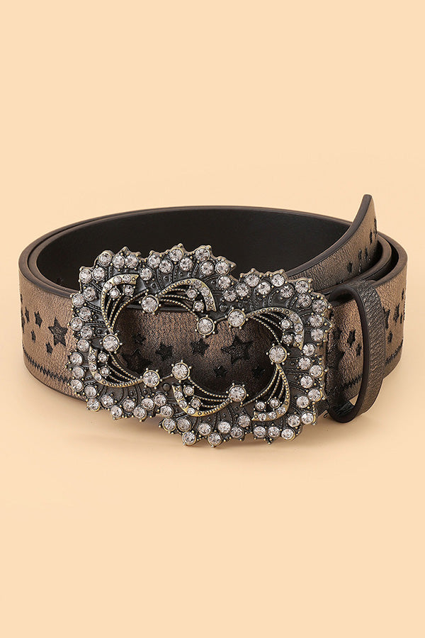 Vintage Rhinestone Belt with Five-Pointed Star Embossed Design - Elegant Western Accessory for Cowgirl Outfits & Party Wear