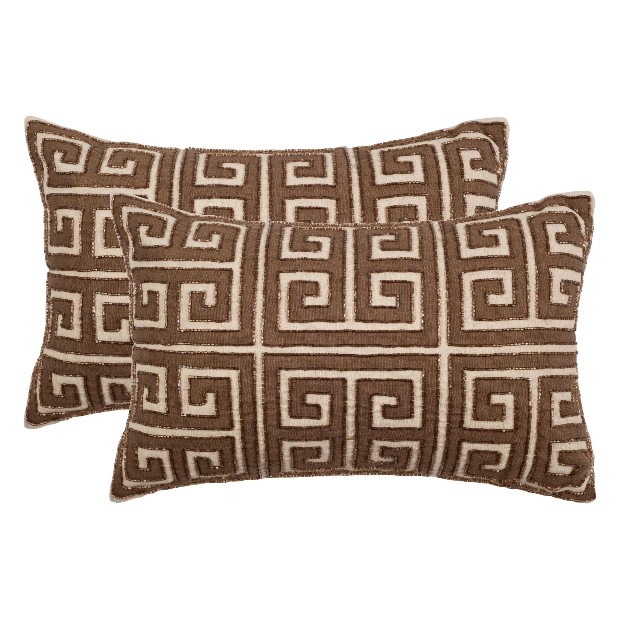SAFAVIEH Chy Natural Hemp Greek Key Throw Pillows - Set of 2 (18-Inch) for Sofa, Bed & Home Decor - Boho Chic Living Room Accent Pillows