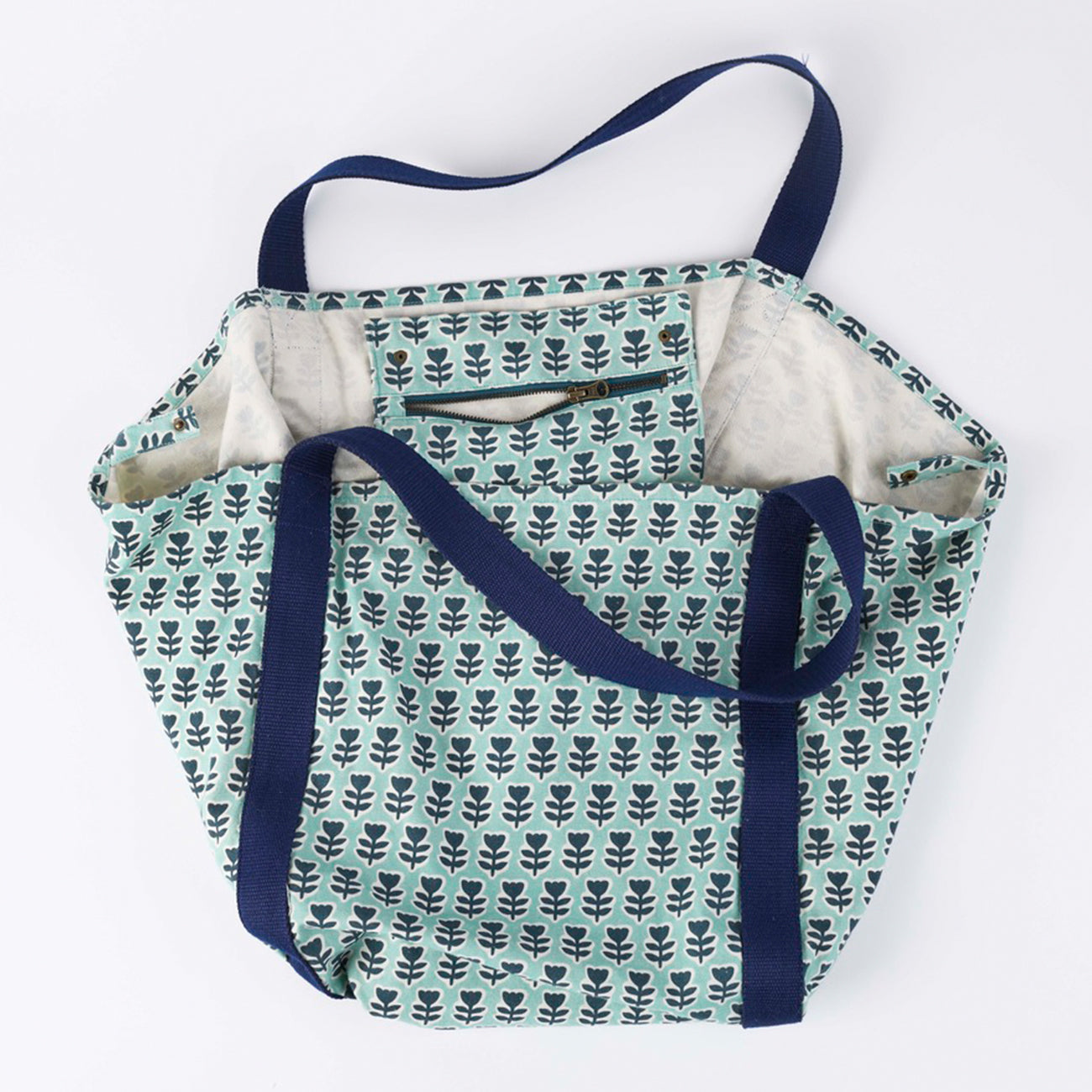 Stylish Printed Cotton Canvas Beach Tote Bag - Blue Floral Design for Women, Perfect for Pool, Vacation & Summer Travel Accessories