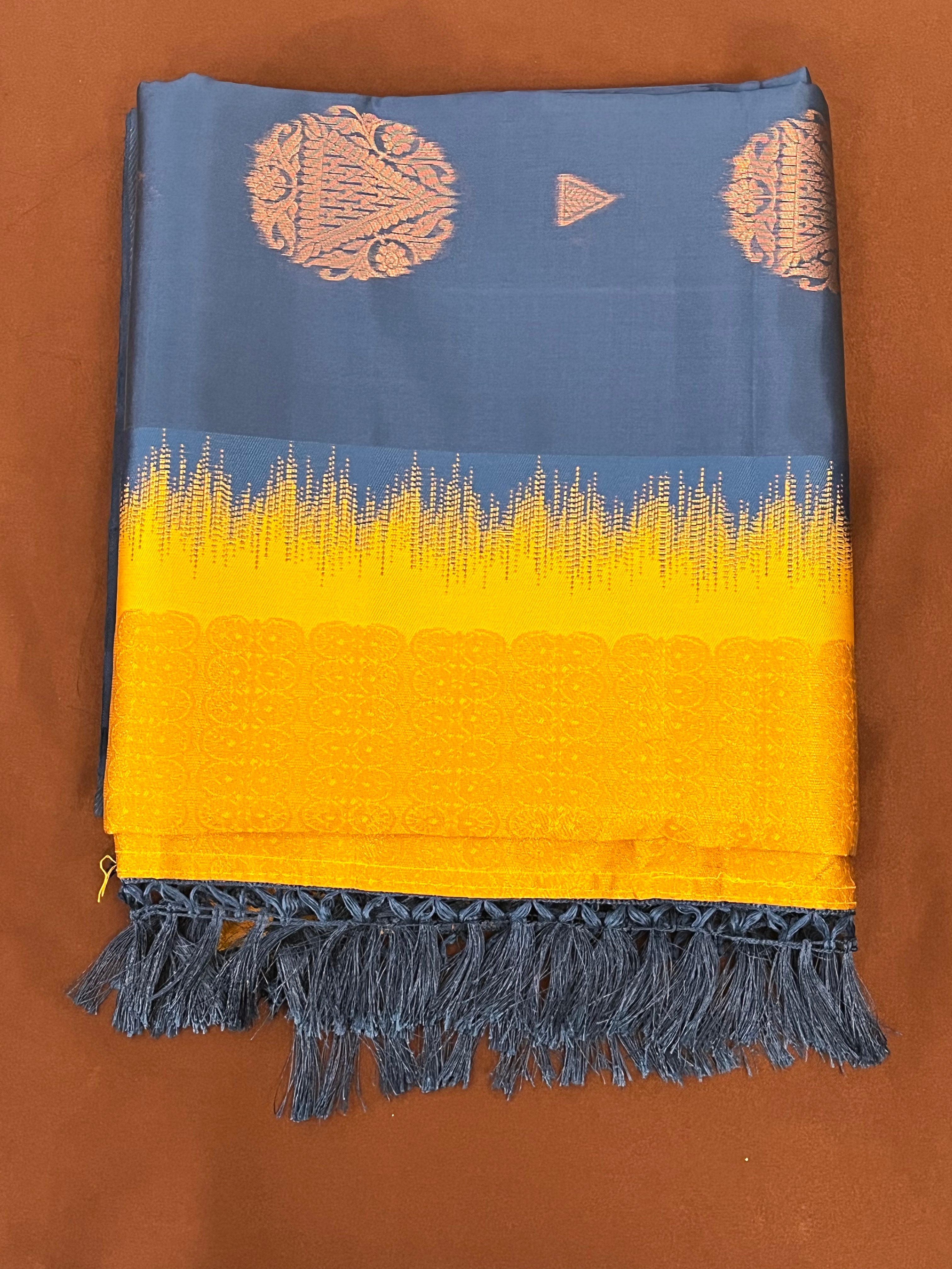 Blue and Yellow Soft Silk Saree for Women | Elegant Indian Traditional Dress | Perfect for Weddings, Parties & Festive Occasions