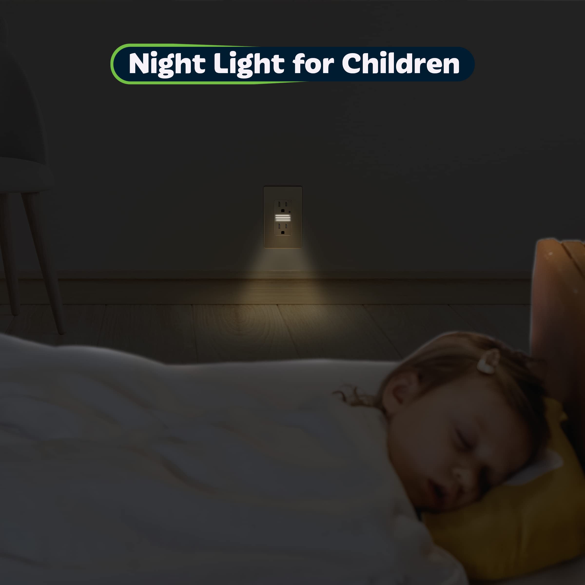 Topgreener TGL215TR-GD Gold LED Night Light Outlet with Auto Daylight Sensor - 125VAC/15A Tamper-Resistant Wall Receptacle - Perfect for Hallways, Bedrooms & Bathrooms