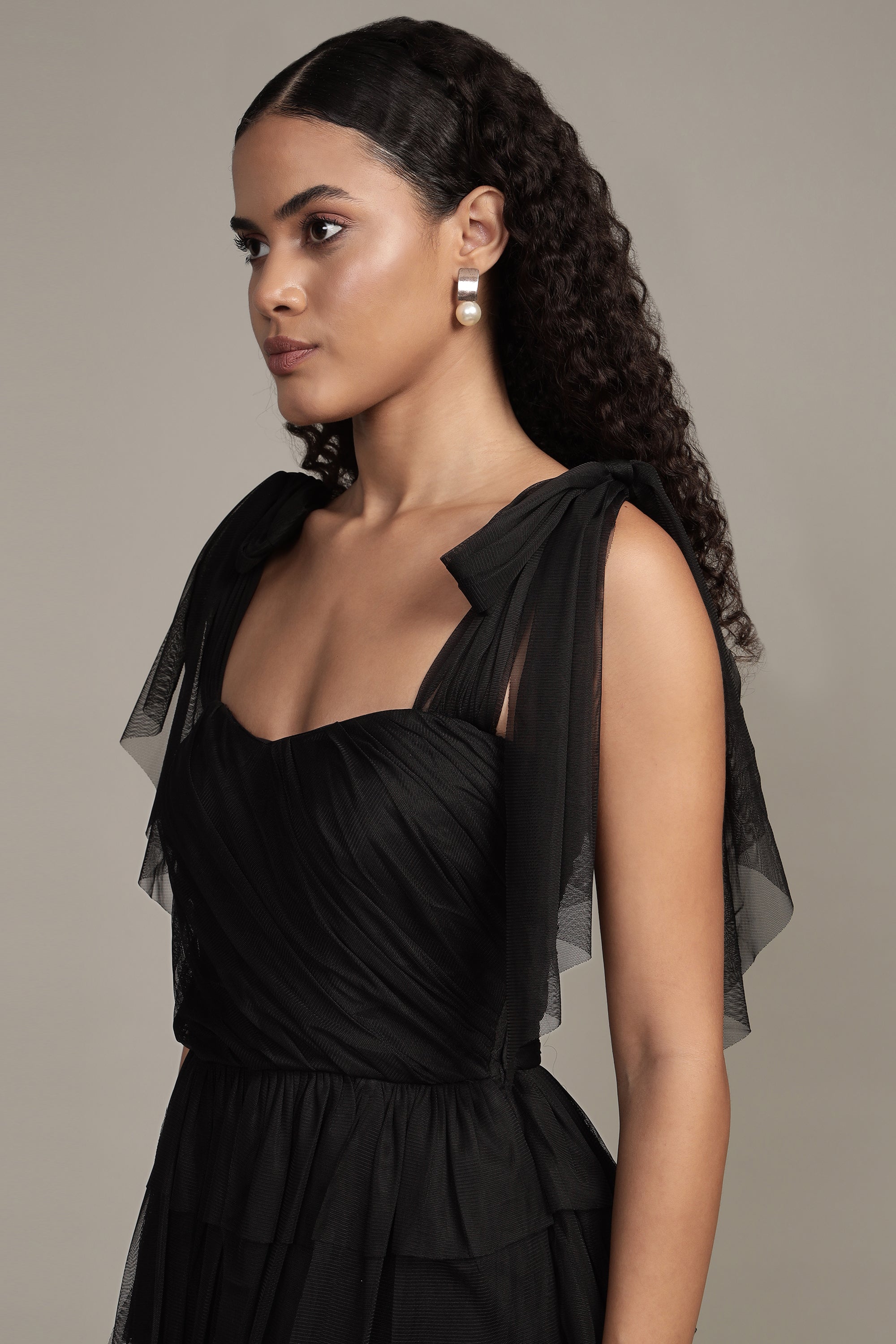 Elegant Ophelia Black Maxi Dress with Adjustable Tie Detail - Perfect for Weddings, Parties & Evening Events