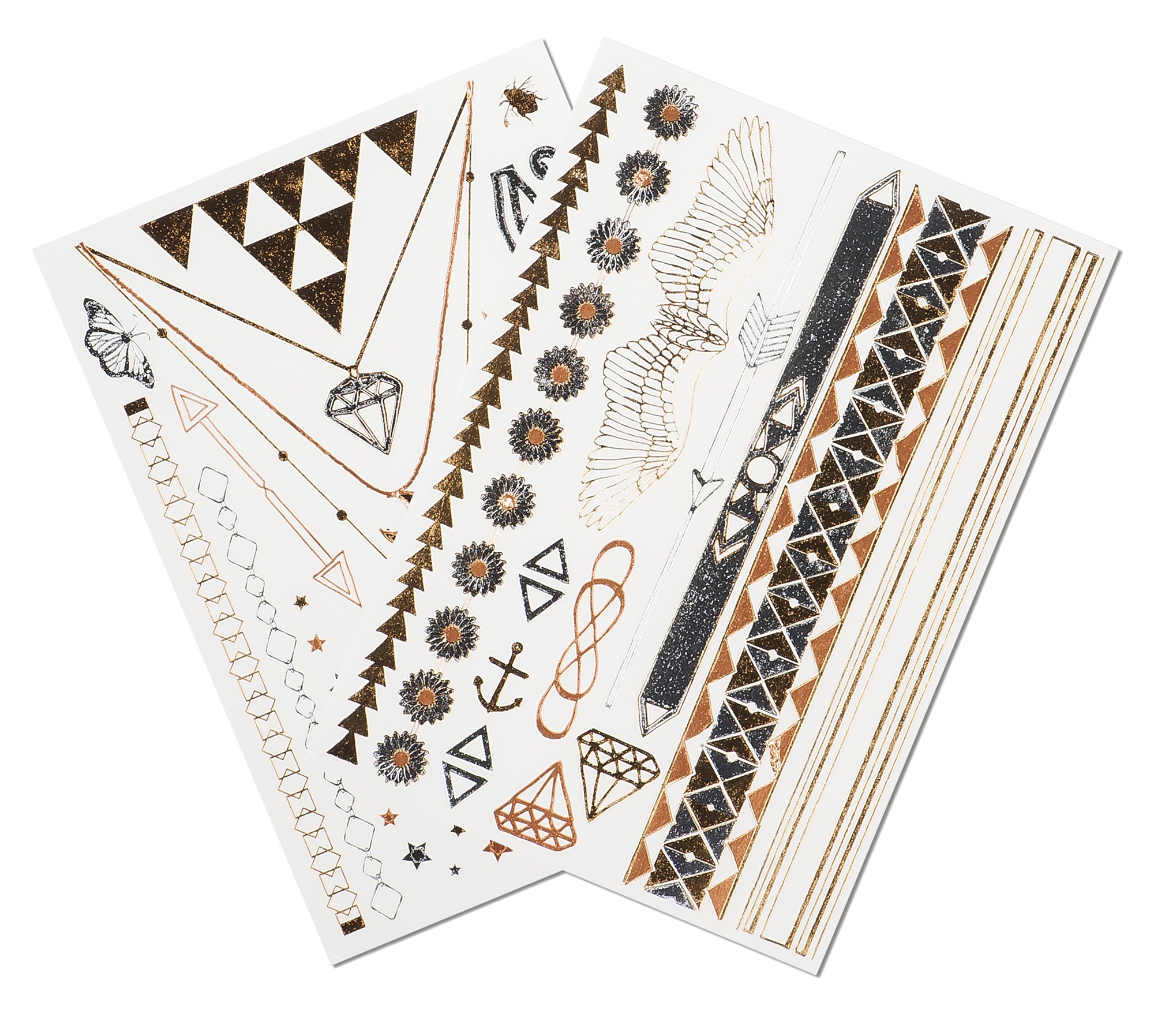 NPW NP20540 Temporary Tattoos - Gold & Rose Gold Metallic Designs for Parties, Festivals & Costume Events | Waterproof & Easy to Apply