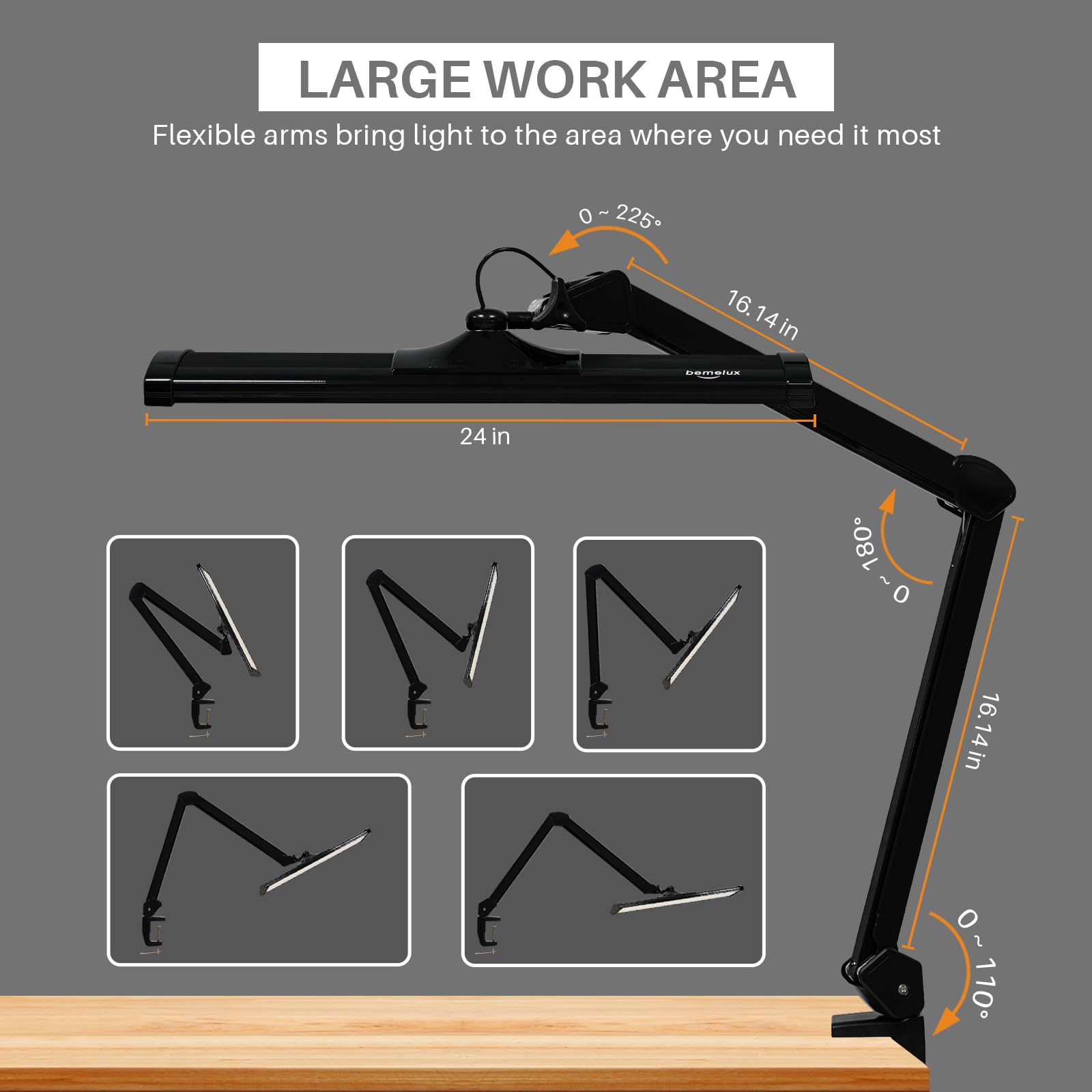 LED Architect Desk Lamp with Clamp - 2300 Lumens Adjustable Swing Arm Task Light for Office, Drafting & Reading | 180 Bright LEDs, 30W Workbench Lighting (Black) - Perfect for Home Office, Study Room & Workshop