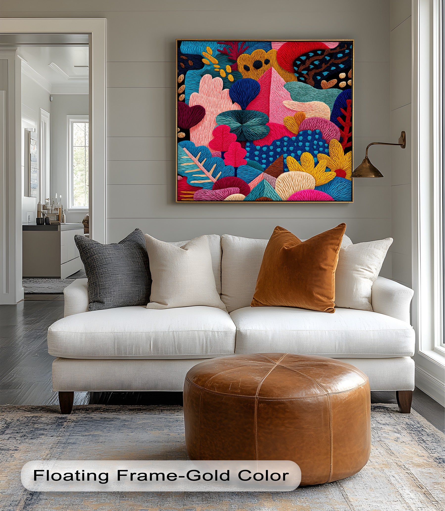 Vibrant Abstract Garden Embroidery Style Canvas Art Print - Modern Home Wall Decor for Living Room, Bedroom & Office