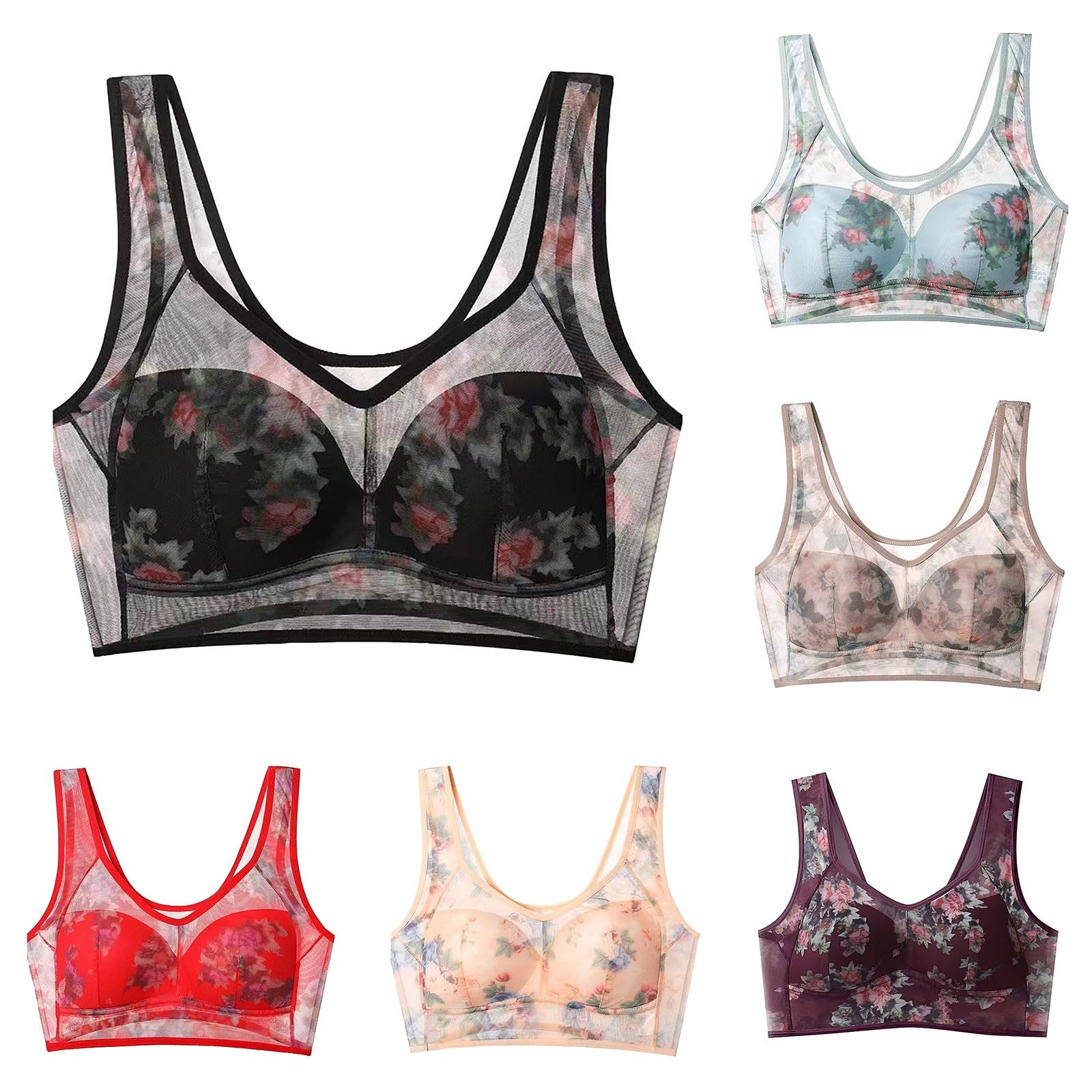 Ellebloom Women's Ice Silk Lace Wireless Push Up Bra - Seamless Soft Comfort Bra for Everyday Wear | Cooling Breathable Summer Bras for Yoga, Workout & Sleep | Perfect for Office, Lounge & Hot Weather | Gym, Nighttime & Relaxation Comfort Wear 2024