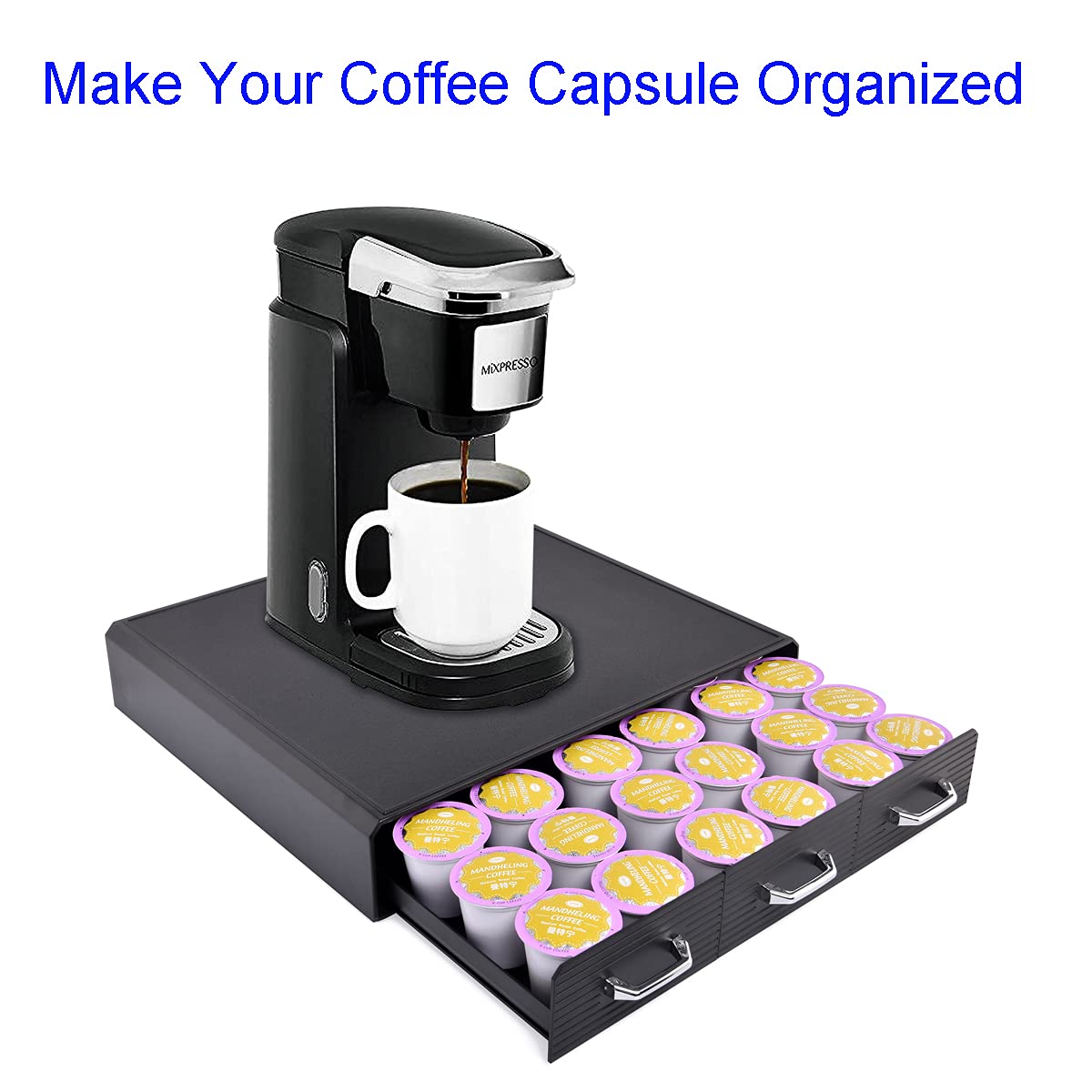 Black Coffee Pod Storage Drawer - 36 K-Cup or 48 Nespresso Capsule Organizer - Compact Coffee Maker Holder for Kitchen Countertops - Perfect for Home, Office & Coffee Shops