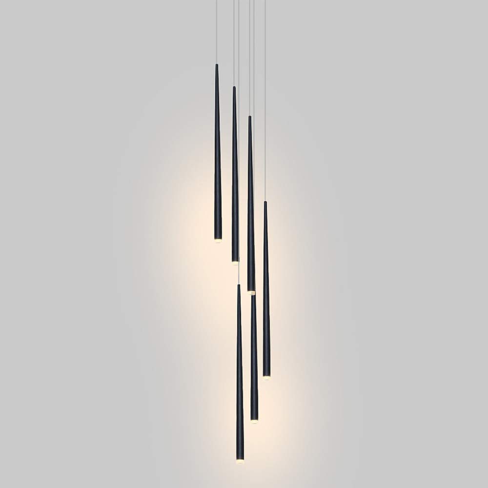 6-Light LED Pendant Lighting Fixture - Modern Adjustable Long Tube Hanging Lamp with Warm White 3000K (18W) - Black for Living Room, Dining Room, Stairwell - Perfect for Kitchen Island, Bar Counter, and Entryway Lighting