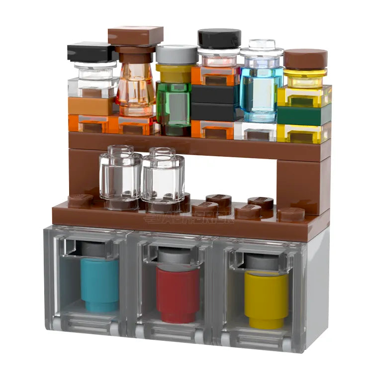 LEGO Brickhouse Bar Bottle Shelves & Fridges MiniMOC Building Kit - Perfect for LEGO Enthusiasts & Home Decor, Great for Bars, Game Rooms & Collectors Displays
