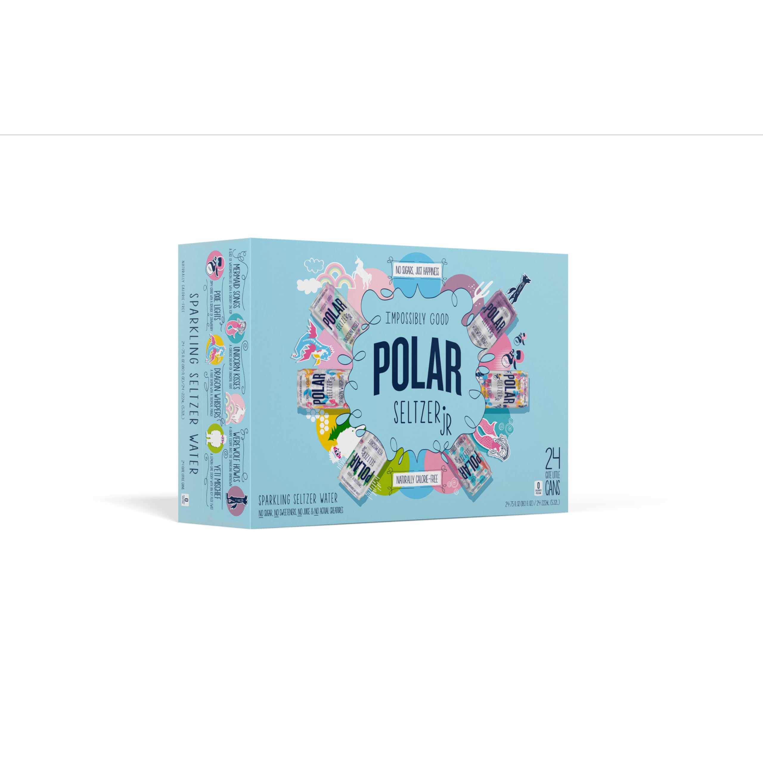 Polar Seltzer Jr Variety Pack - 24 Mini Cans (7.5 fl oz) | 6 Refreshing Flavors | Sugar-Free & No Sweeteners | Perfect for Lunchboxes, Office Snacks & On-the-Go Hydration