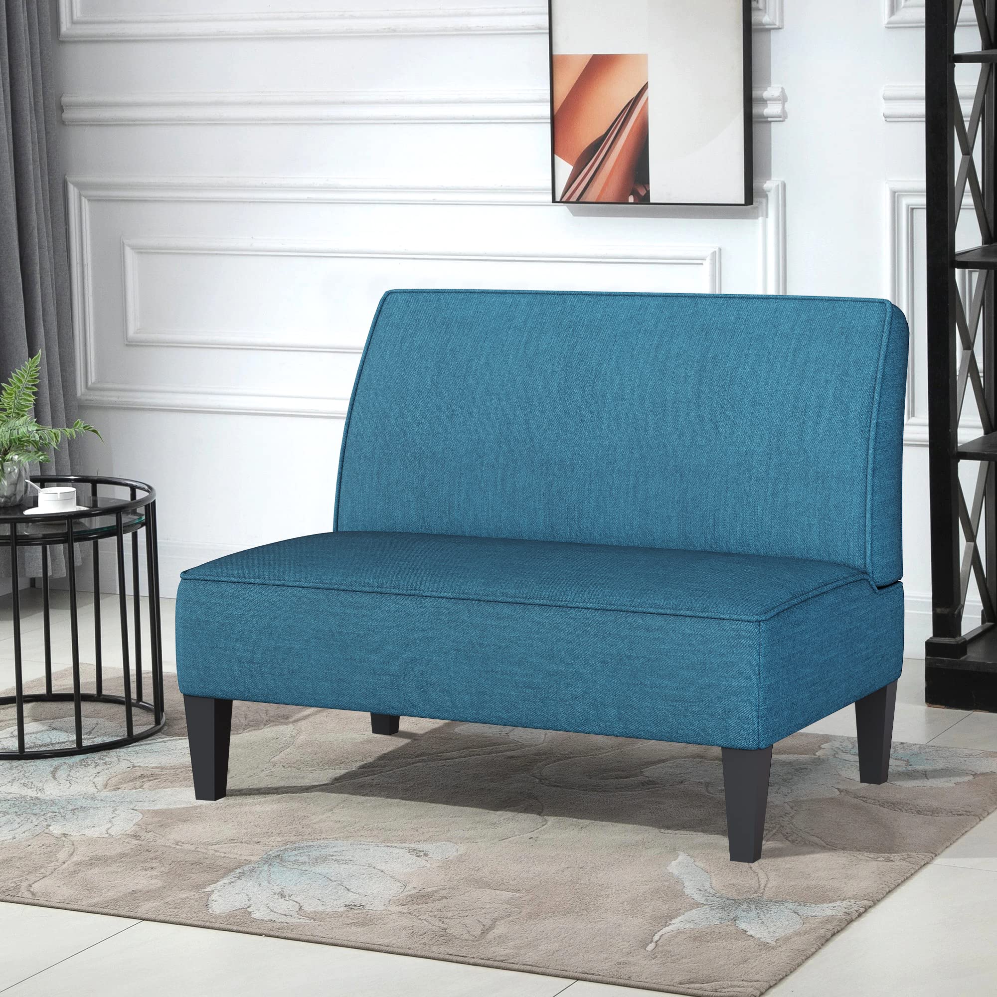 Changjie Furniture Small Loveseat Sofa - Upholstered Mini Couch for Bedroom & Living Room, Compact 2-Seater Loveseat in Blue | Perfect for Small Spaces, Apartments, Dorms & Cozy Reading Nooks