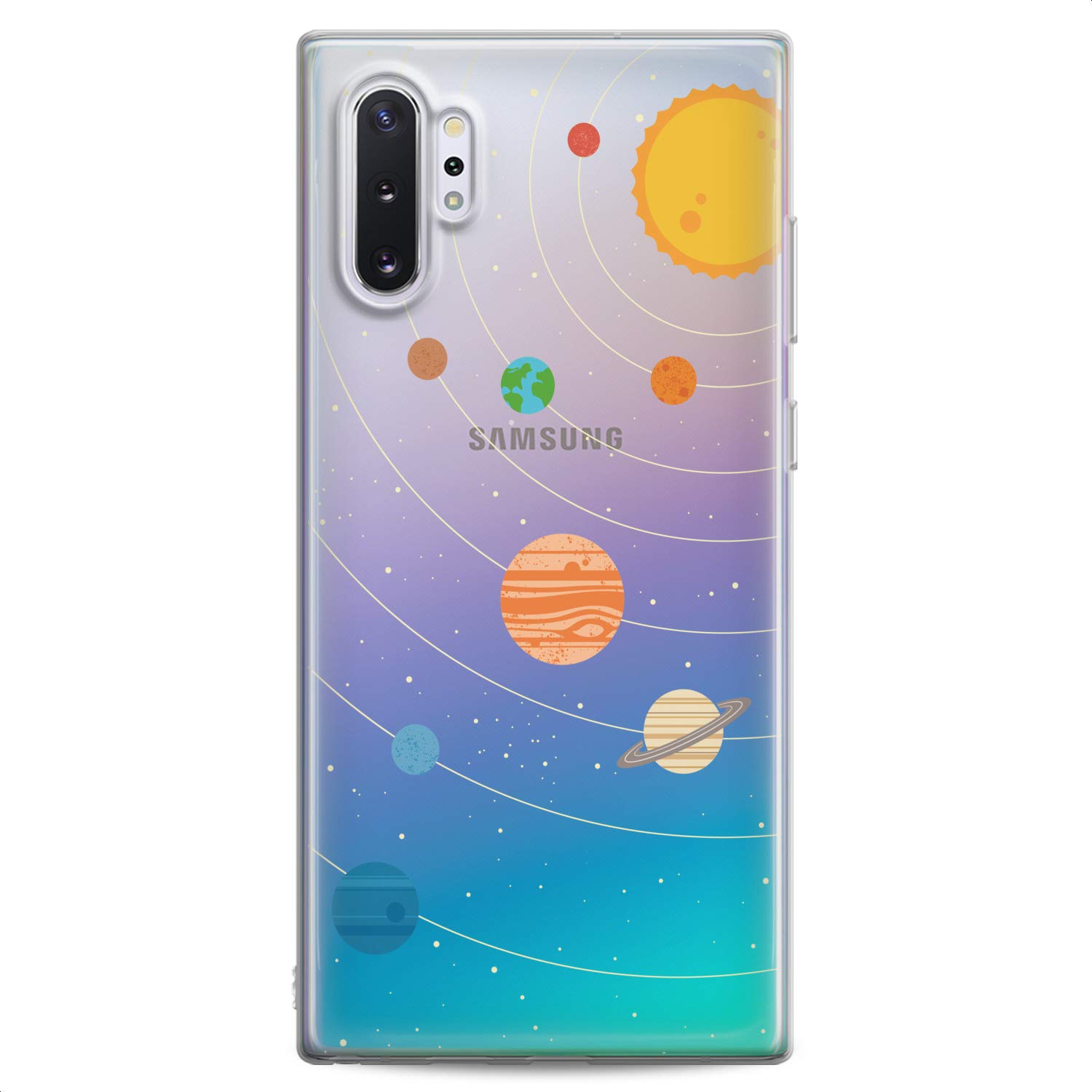 Samsung Galaxy Phone Case Compatible with S24 S23 FE S22 Plus S21 Ultra S20+ S10 Note 20 S10e S9 - Cute Solar System Design with Sun Moon Planets - Flexible Slim Fit Silicone Cover for Women Girls - Perfect for Daily Use, Work, School & Travel