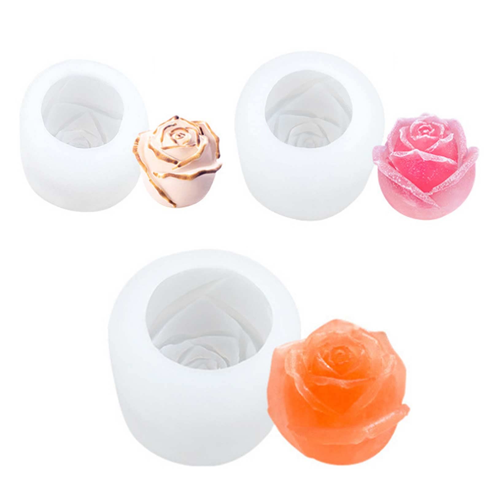 DRYEN 4-Piece 3D Rose Silicone Ice Cube Mold Set - Rose Shaped Ice Ball & Ice Cream Molds (4.8cm, 7.5cm, 3.2cm, 6.1cm) - Perfect for Cocktails, Desserts, and Party Decorations