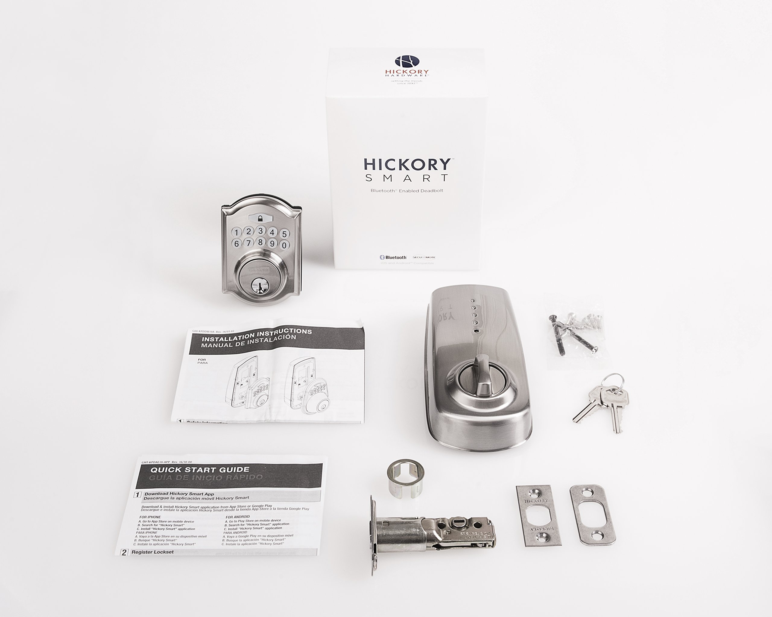 Hickory H076389-SN Securemote Bluetooth Deadbolt Lock - Modern Smart Lock with Satin Nickel Finish for Home Security & Keyless Entry (Ideal for Front Doors, Apartments & Vacation Homes)