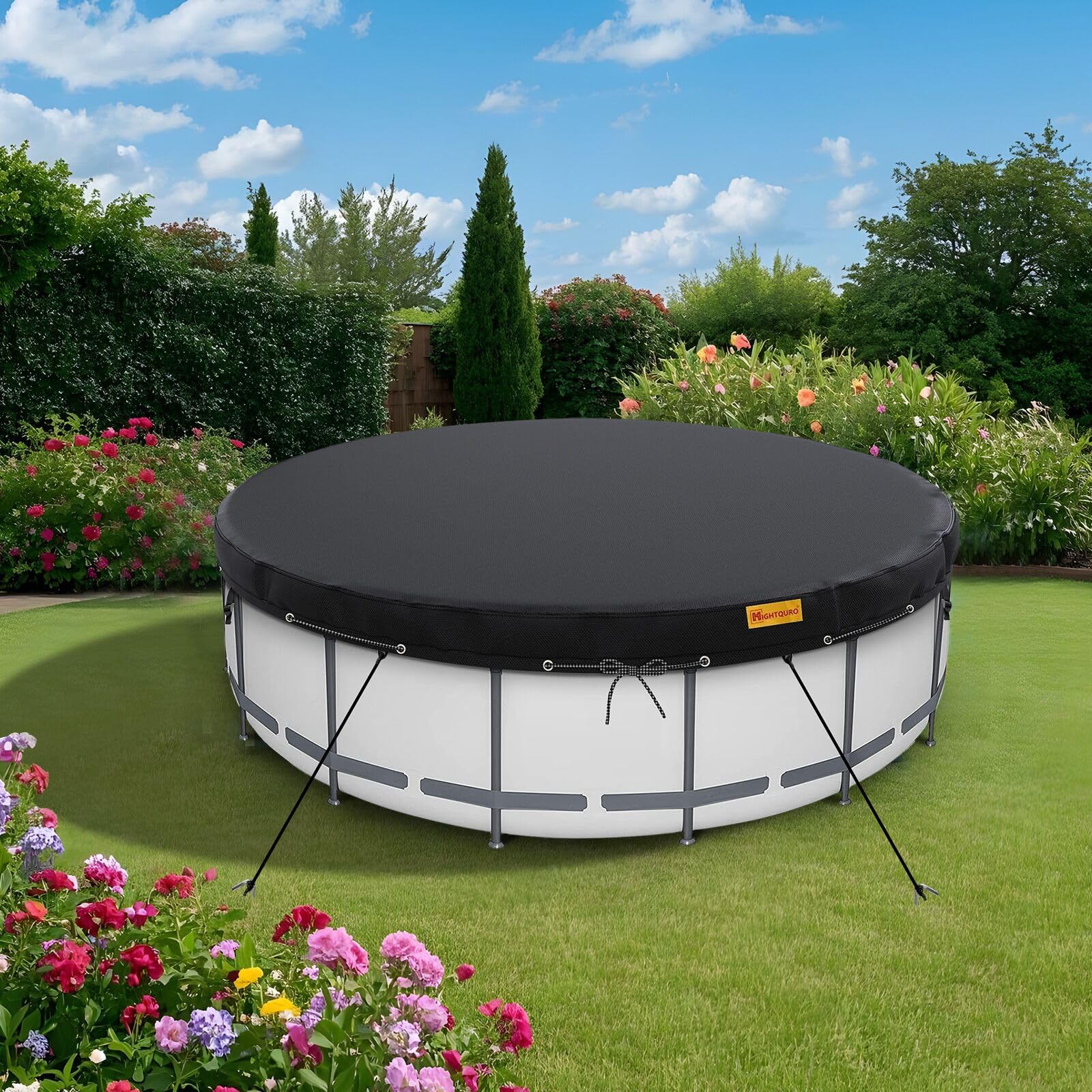 18Ft Round Pool Cover for Above Ground Swimming Pools - Heavy Duty Waterproof & Windproof with Ground Nails & Ropes - Dustproof Winter Protection - Perfect for Seasonal Pool Maintenance and Winterization (Black)