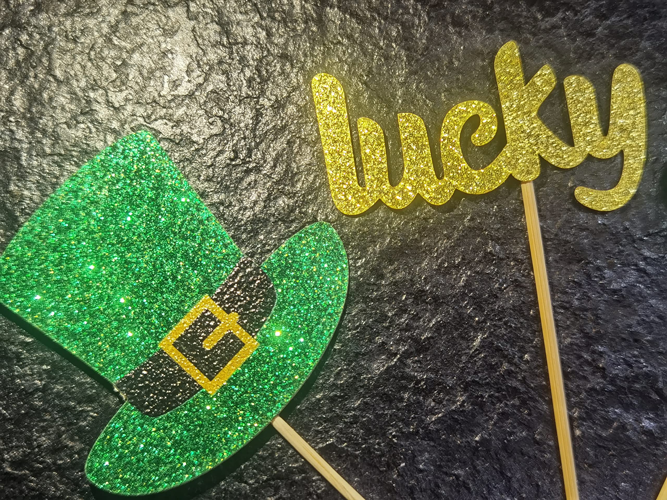 St. Patrick's Day Cupcake Toppers - Glitter Shamrock & Leaf Decorations for St. Patrick's Day Cupcakes | Perfect for St. Patrick's Day Party Decor, Birthday Celebrations & Holiday Baking