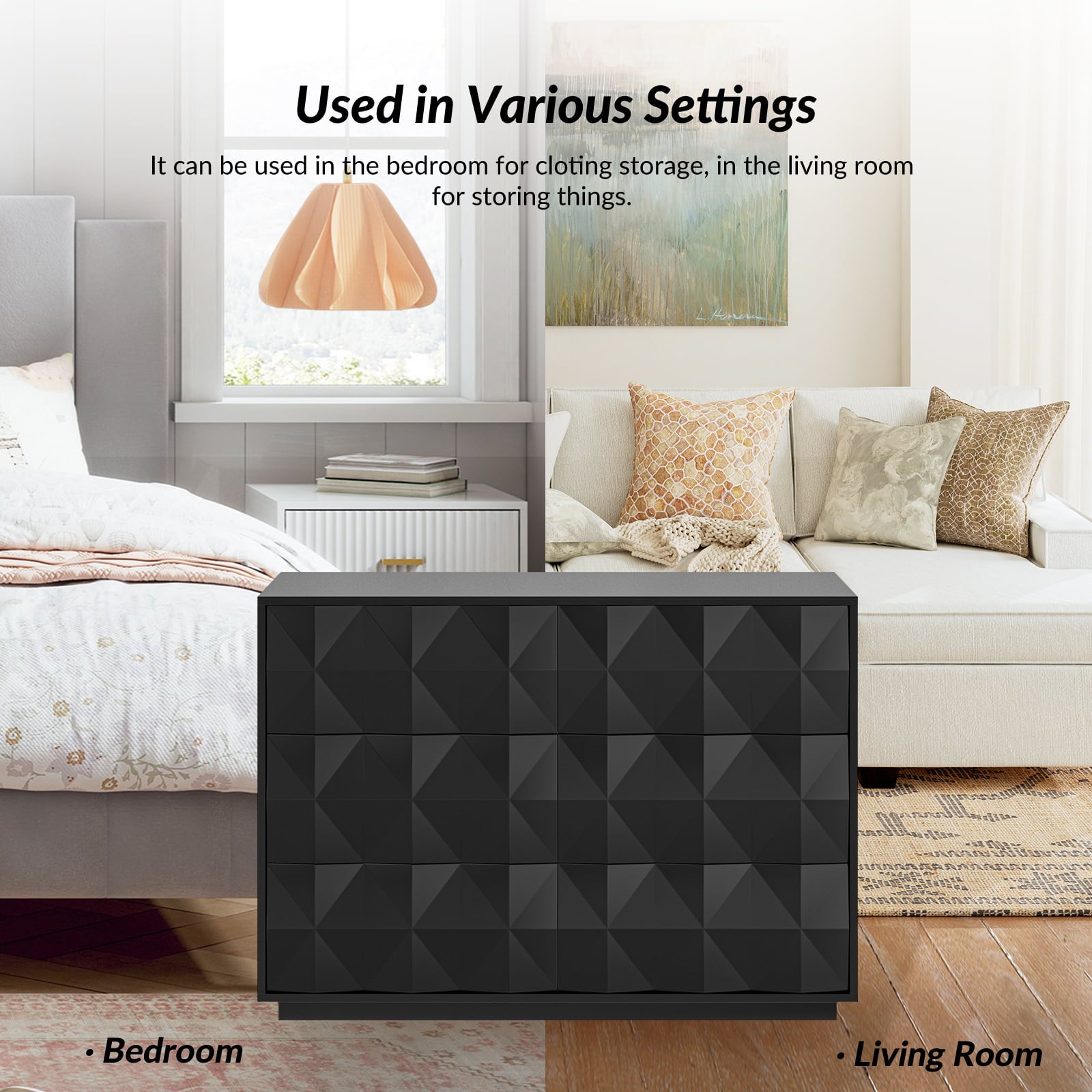 Modern 6-Drawer Dresser with Geometric Design - 50
