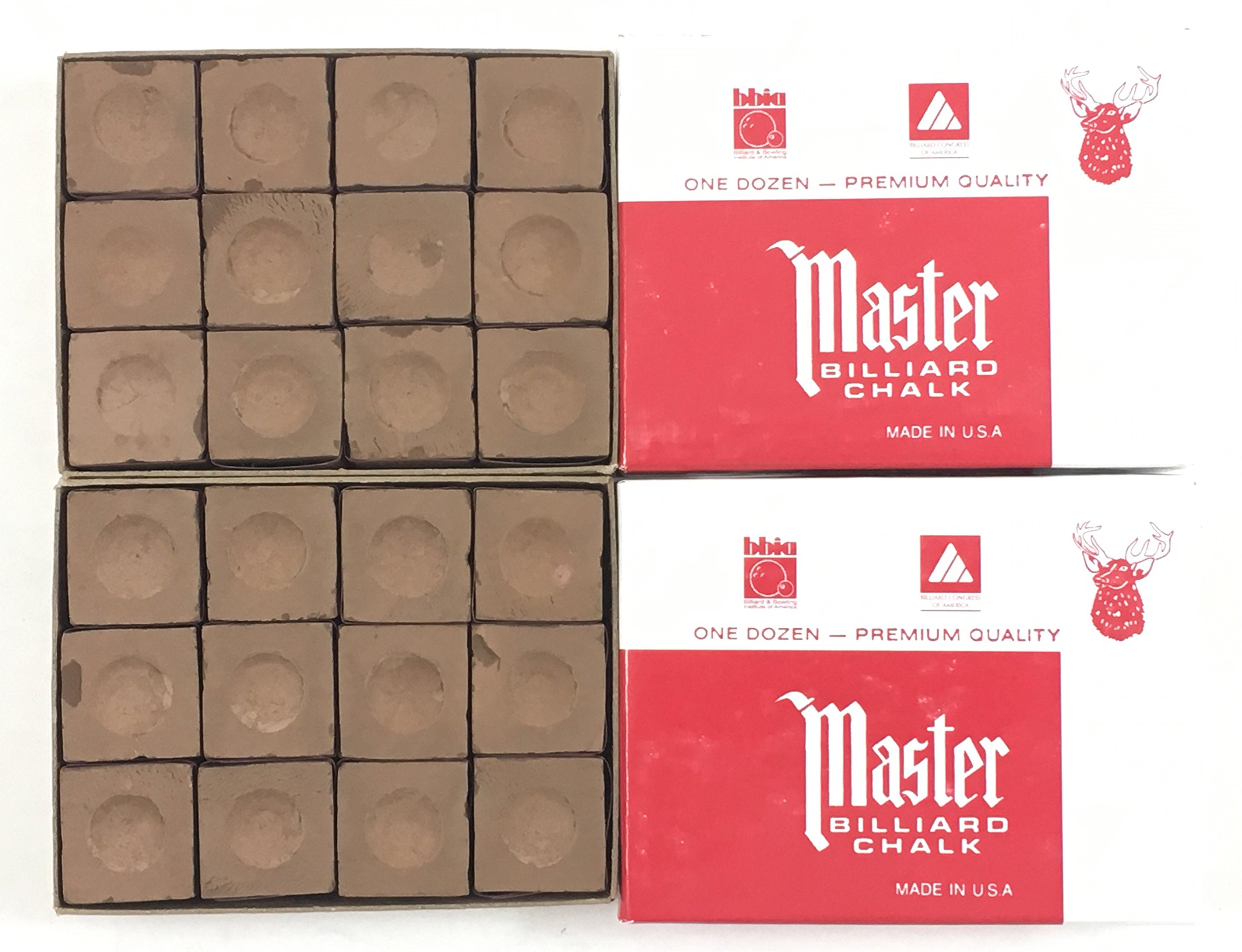 Premium Master Chalk for Pool Cues - 2 Boxes (24 Pieces) - High Grip Billiard Accessories for Professional & Home Use - Made in USA - Perfect for Bars, Game Rooms & Tournaments