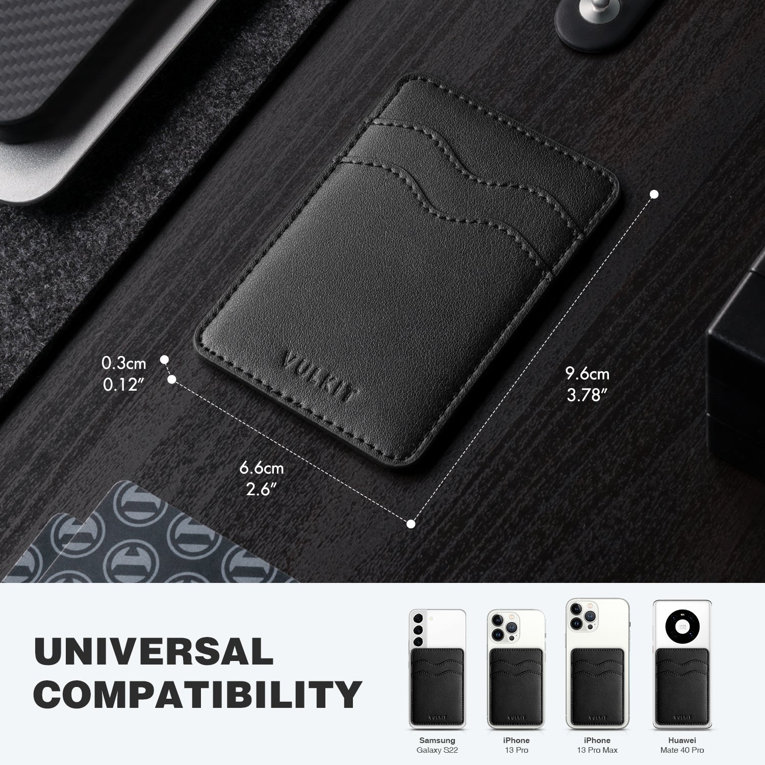 VPA100 Slim Leather Adhesive Phone Card Holder - RFID Blocking Wallet for iPhone, Samsung & Smartphones - Perfect for Travel, Work & Everyday Use