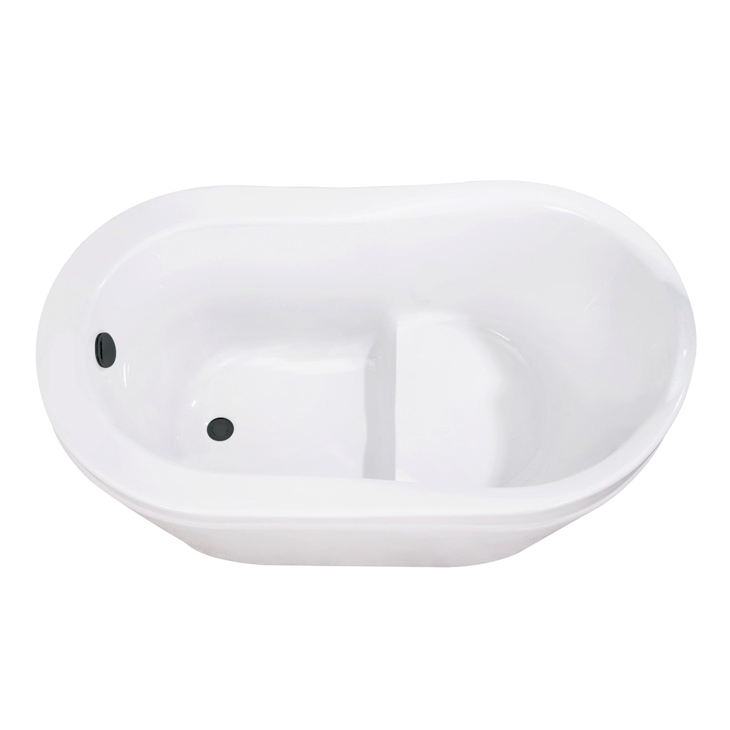 Aqua Eden 52 Inch Acrylic Oval Freestanding Bathtub with Overflow & Integral Seat - Glossy White/Matte Black - Luxury Soaking Tub for Spa-Like Bathroom Retreat