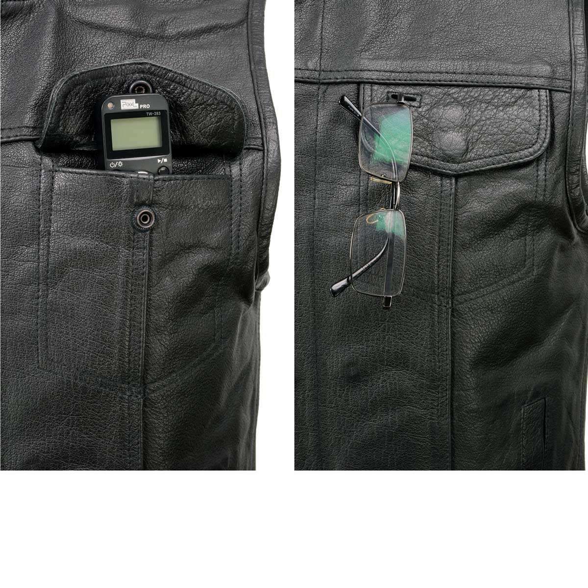 Milwaukee Leather SH2036 Men's Black Club Style Open Neck Leather Vest for Motorcycle Riding & Biker Events | Durable & Stylish
