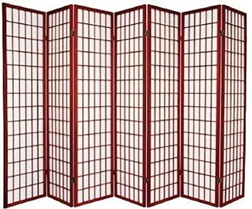 7 Panel Wooden Room Divider Screen - Cherry Finish Folding Privacy Partition for Home, Office & Events - Perfect for Creating Separate Spaces in Living Rooms, Bedrooms or Wedding Venues