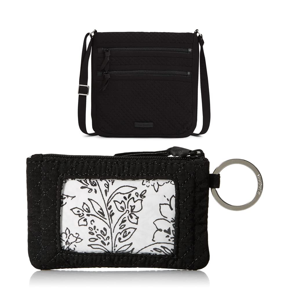 Vera Bradley Women's Microfiber Triple Zip Hipster Crossbody Purse & Matching Zip ID Wallet Set - True Black, One Size - Perfect for Travel, Work & Everyday Use