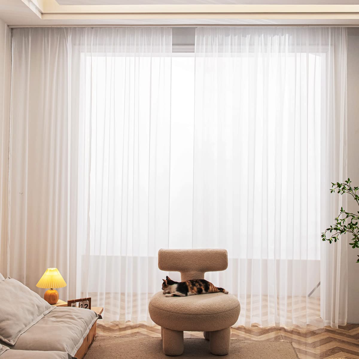 ORGBLUO Semi Sheer Ivory Window Curtains 63 Inches Long - 2 Panels, Light Filtering, Rod Pocket, for Bedroom, Living Room, Kitchen & Nursery - 11 Colors & 13 Sizes - Perfect for Privacy, Sun Protection & Home Decor