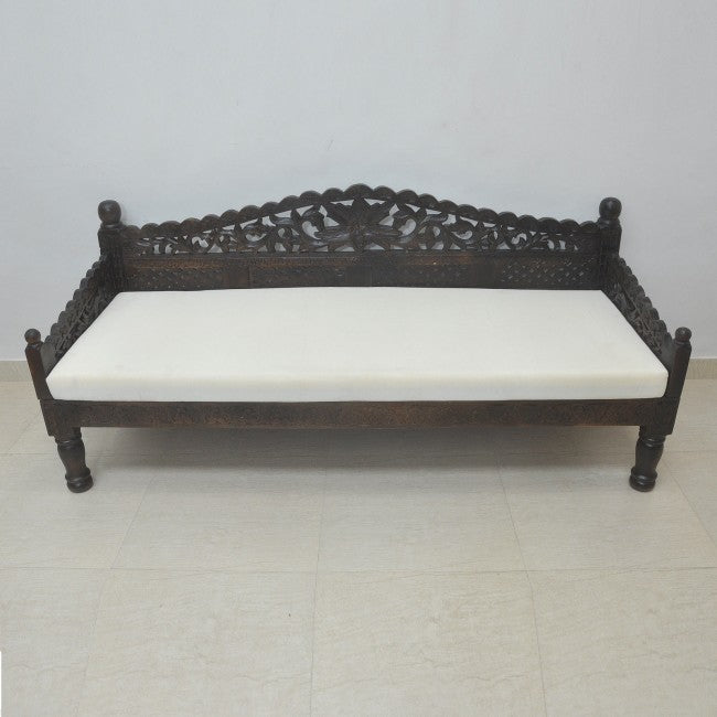Hand Carved Balinese Daybed - Solid Teak Wood Outdoor Lounge Bed - Perfect for Patio, Garden, and Poolside Relaxation