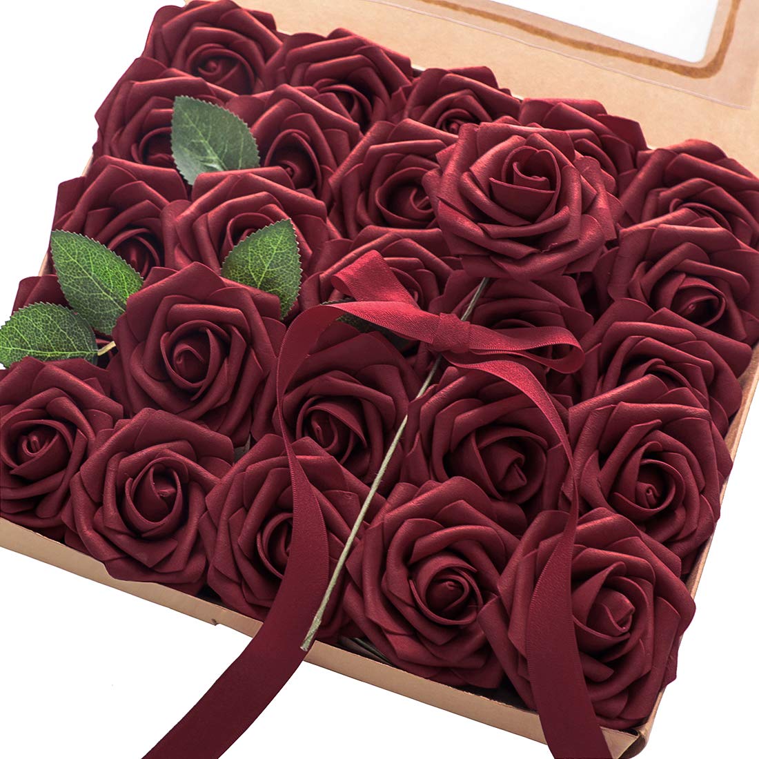 Floroom 25pcs Realistic Burgundy Foam Roses - Wedding Bouquets & Party Decor