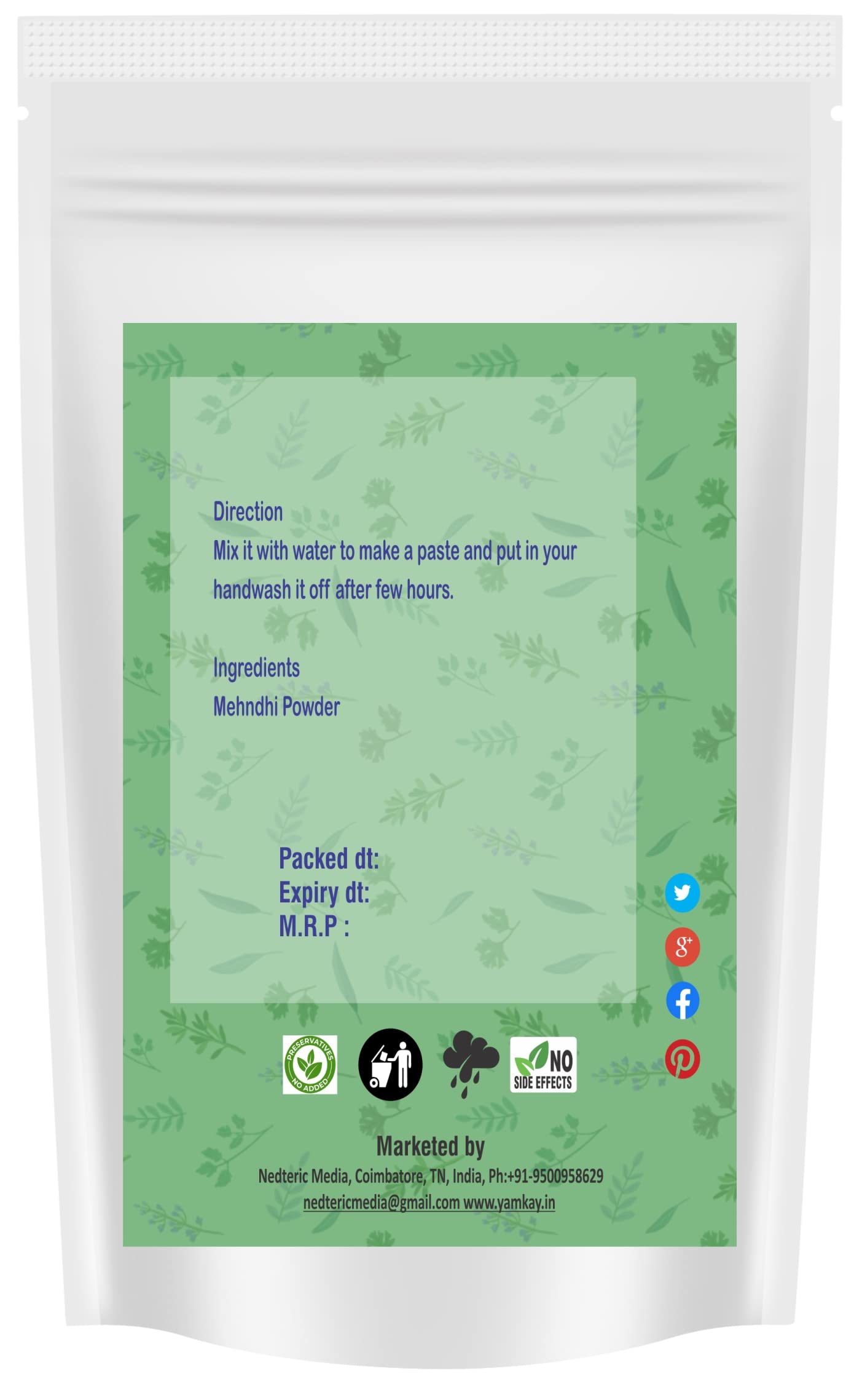 Yamkay Natural Henna Powder (Lawsonia Inermis) - 100% Organic Marudaani Mehendi for Hair Coloring | Chemical-Free, 100g | Perfect for DIY Hair Dye, Bridal Mehndi & Natural Tattoos