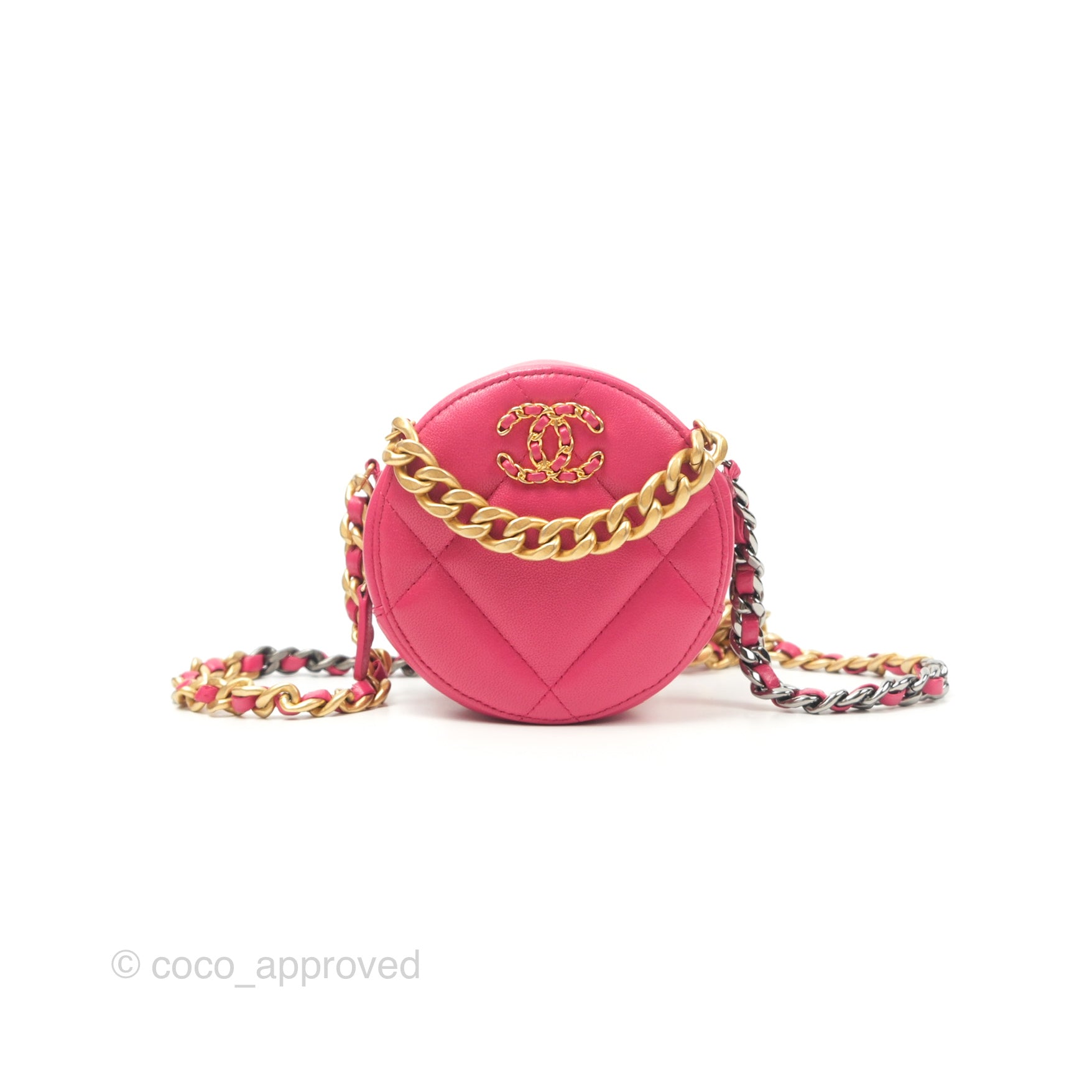 Chanel 19 Round Clutch with Chain - Dark Pink Mixed Hardware Crossbody Bag for Women | Luxury Evening Purse for Parties, Dinner Dates & Special Occasions