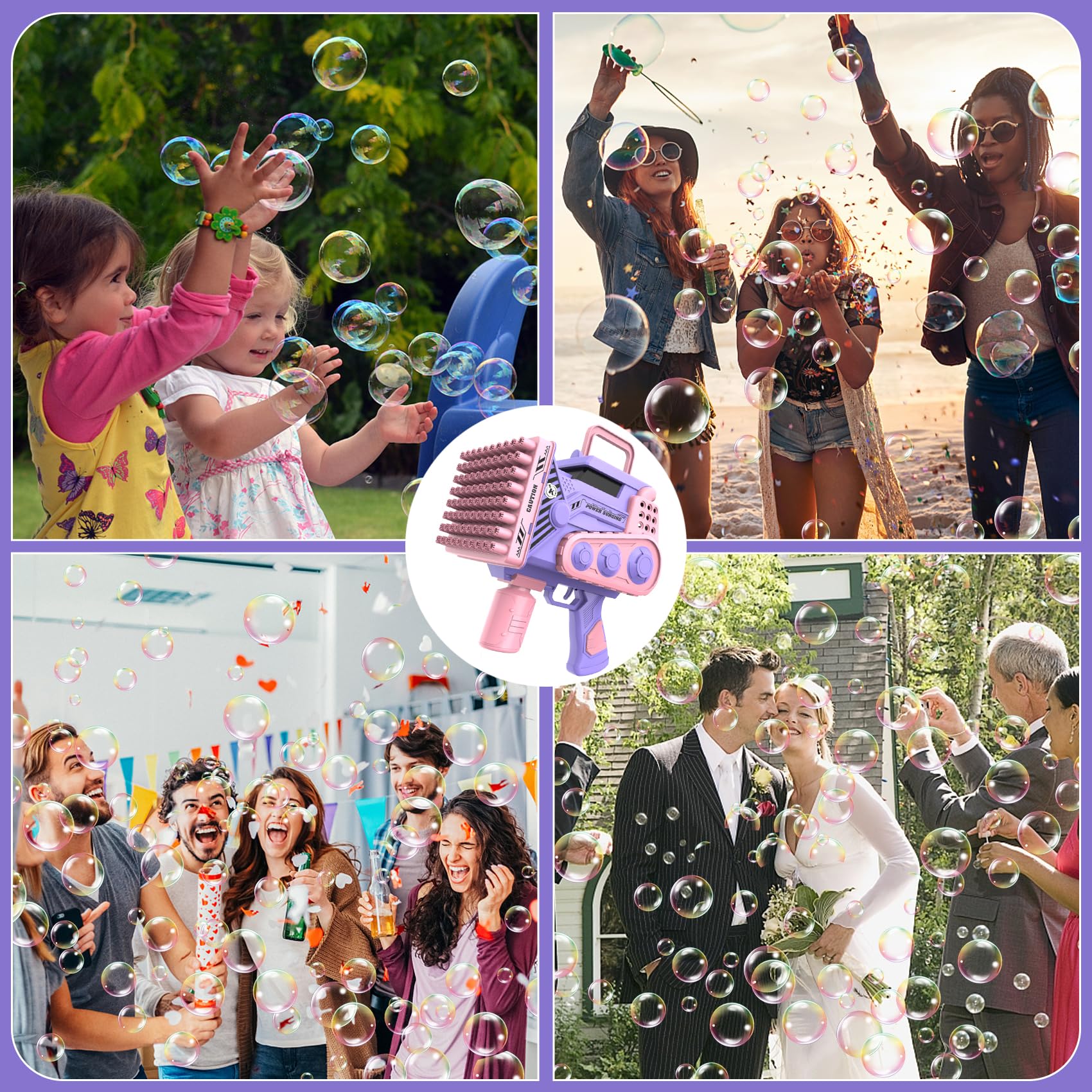 Automatic Bubble Gun with LED Lights & 80-Hole Bubble Blaster - Includes Bubble Solution for Kids Outdoor/Indoor Play, Birthday Parties, Weddings & Summer Fun