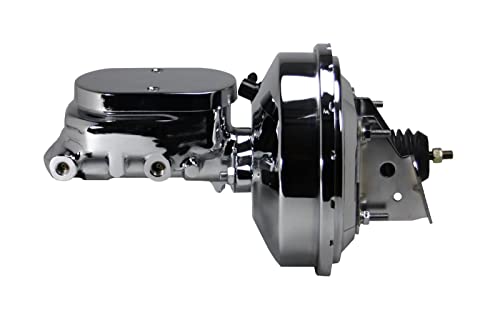LEED BRAKES 9 Inch Power Booster with 1-1/8 Inch Bore Flat Top Aluminum Master Cylinder (Chrome) - Perfect for Classic Car Restoration & Performance Upgrades