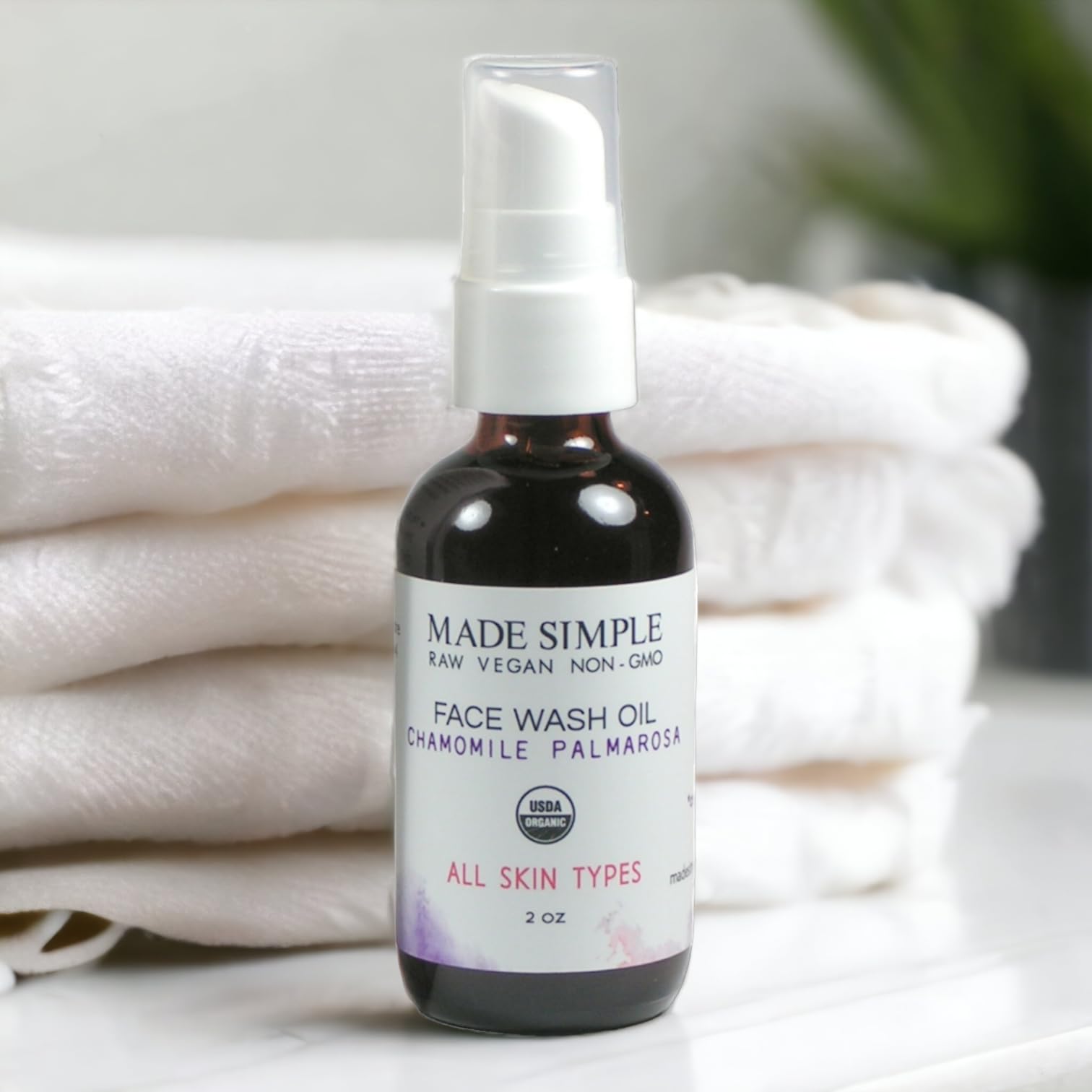 Organic Chamomile Palmarosa Face Wash for Acne & Sensitive Skin - Vegan, Cruelty-Free, USDA Certified - Gentle Daily Cleanser for Glowing Skin at Home & Travel