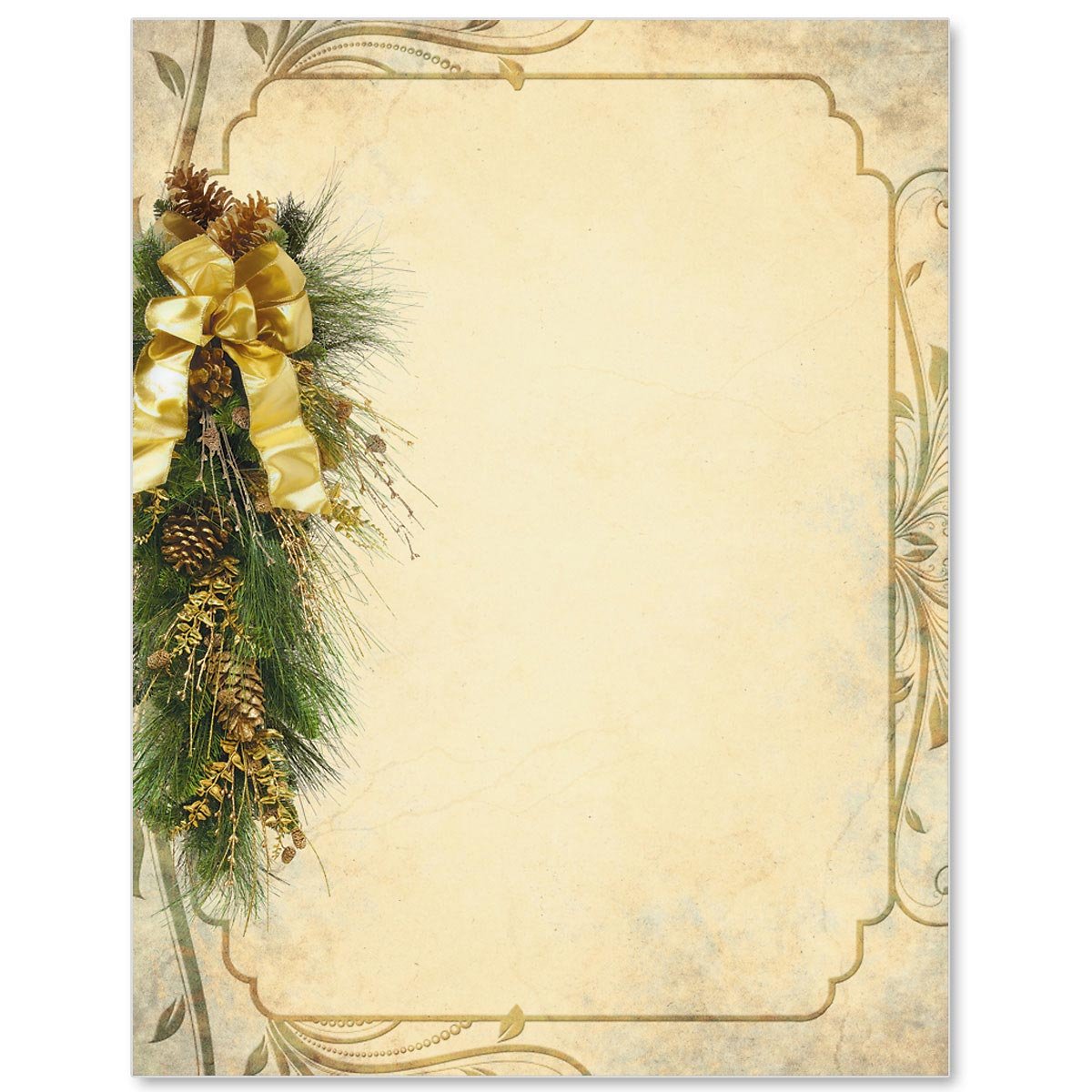 Vintage Gold Holiday Elegance Christmas Winter Theme Stationery - 100 Sheets Premium Decorative Printer Paper 8.5
