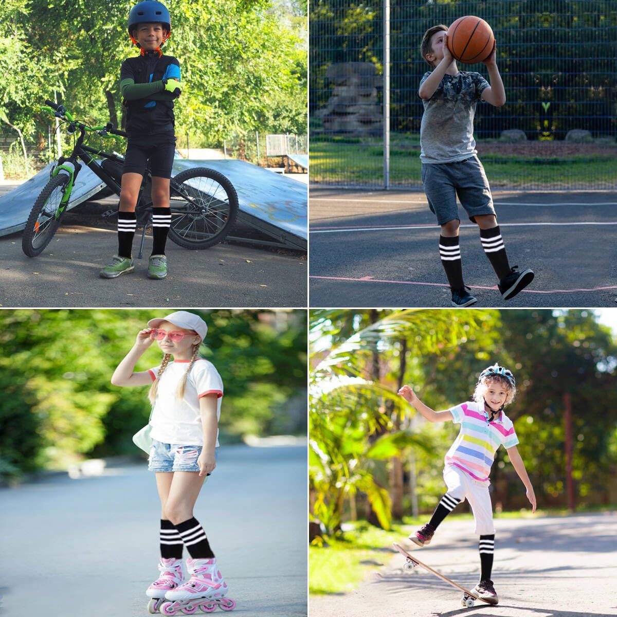 Flyusa 1 Pair Toddler Knee High Soccer Socks - Cotton Team Socks for Boys & Girls 4-5 Years Old - Perfect for Sports, School & Everyday Wear