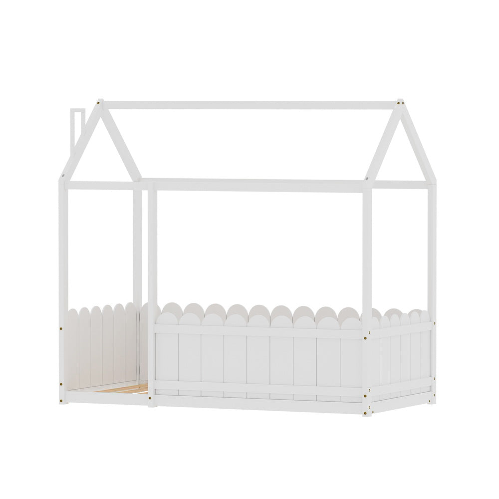 KORI White Wooden Kids House Bed Frame - Single Size for Toddler & Children's Room, Perfect for Bedrooms, Playrooms & Sleepovers