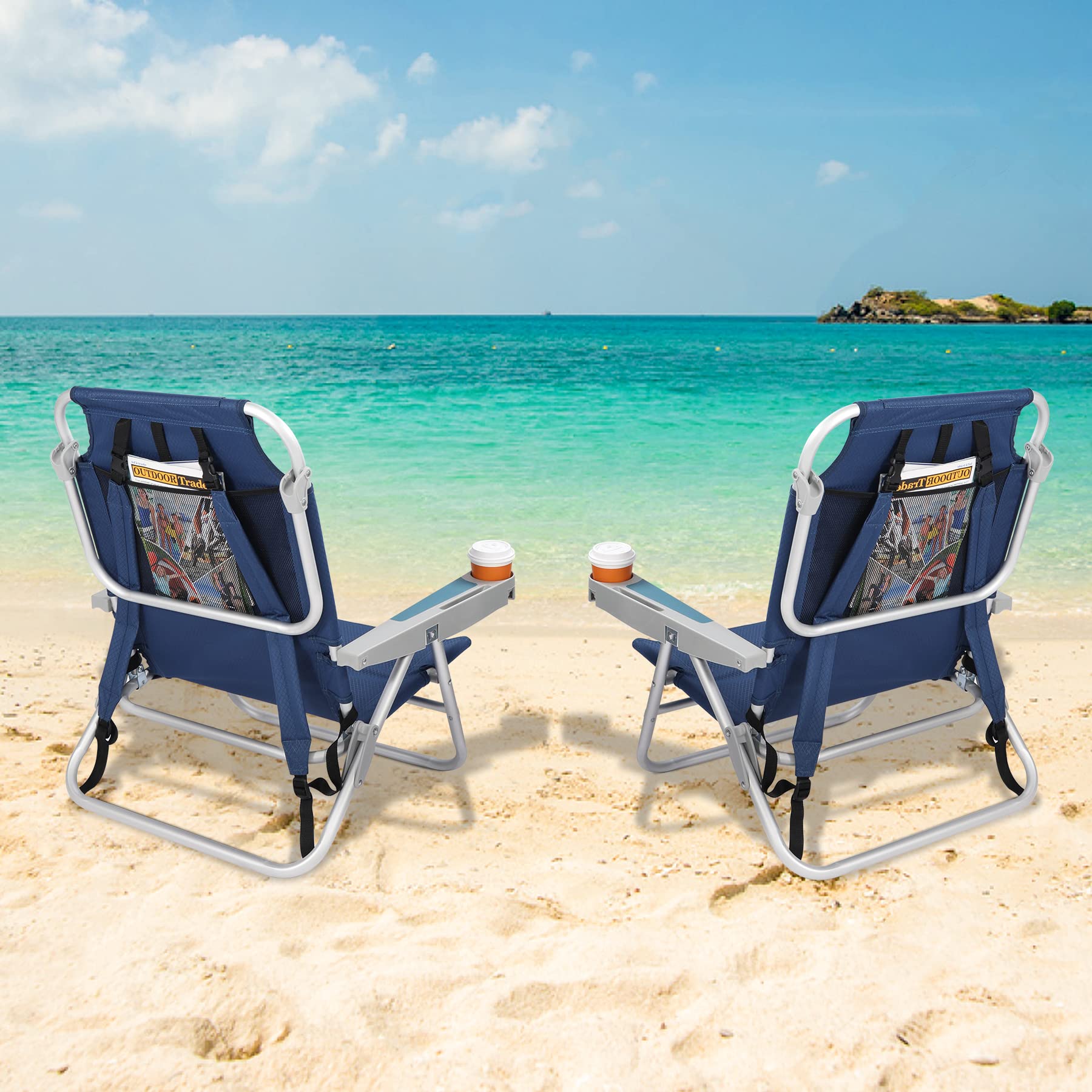 REDCAMP 2 Pack XL 5-Position Adjustable Aluminum Beach Camping Chairs for Adults - Portable Lounge Chair with Cup Holder, Pillow & Towel Bar - Perfect for Sand, Beach, Poolside, Picnics & Outdoor Adventures
