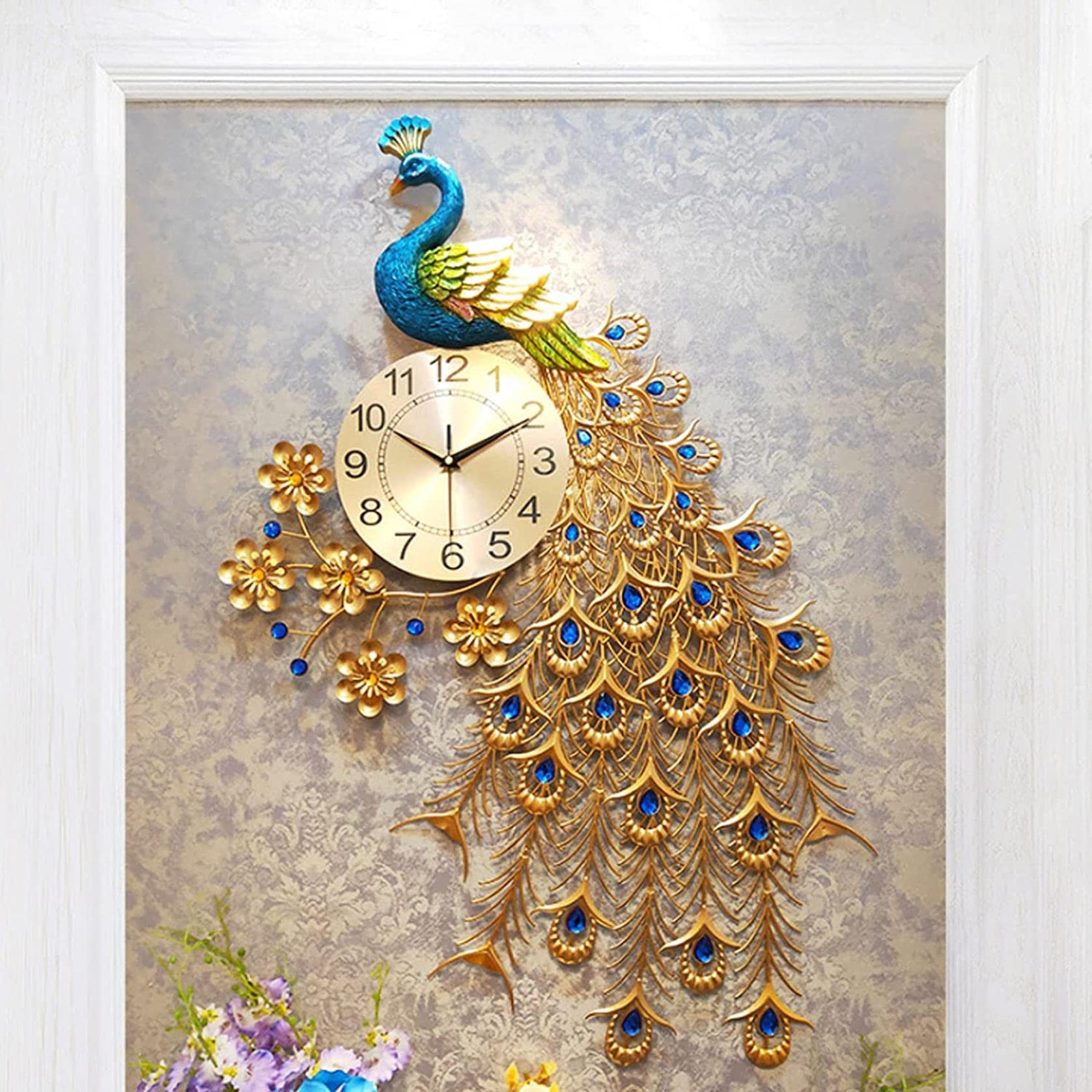 Modern 3D Peacock Wall Clock - Large Silent Non-Ticking Iron Wall Clock for Living Room, Bedroom & Office Decor | Elegant Home & Office Décor, Perfect Gift Idea
