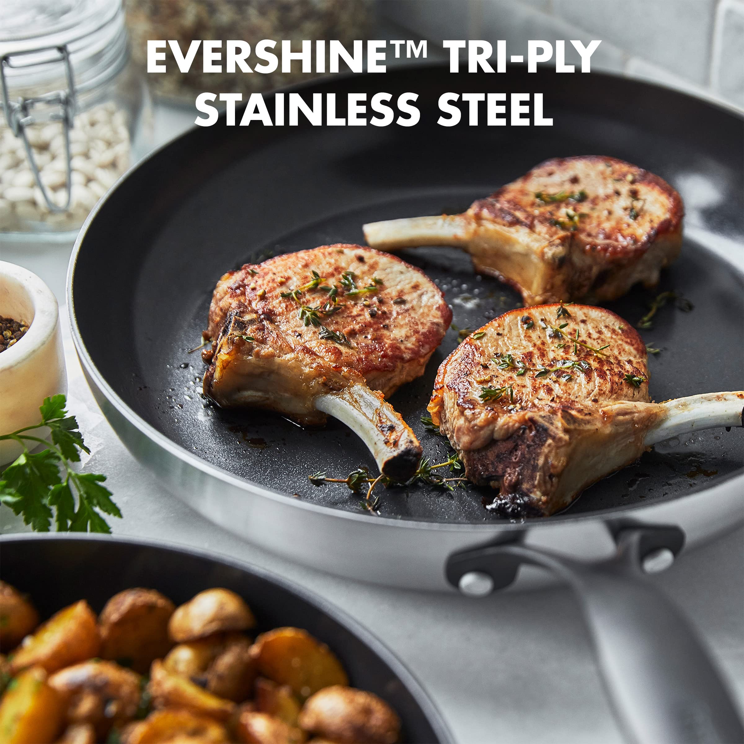 GreenPan Venice Pro Noir Tri-Ply Stainless Steel Healthy Ceramic Nonstick Frying Pan Set (8