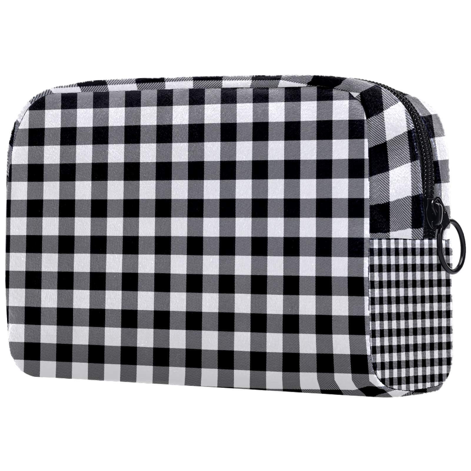 Stylish Black and White Buffalo Plaid Makeup Bag Organizer - Small Cosmetic & Toiletry Travel Bag for Women - Perfect for Handbags, Purses, and On-the-Go Touchups
