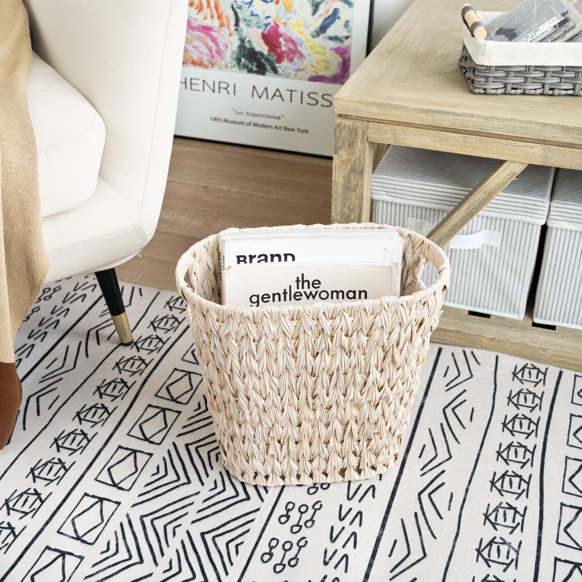 GRANNY SAYS Waterproof Wicker Trash Can - 19L/5 Gallon Boho Decorative Waste Basket for Bathroom, Bedroom & Office - Perfect for Home Decor & Small Space Organization
