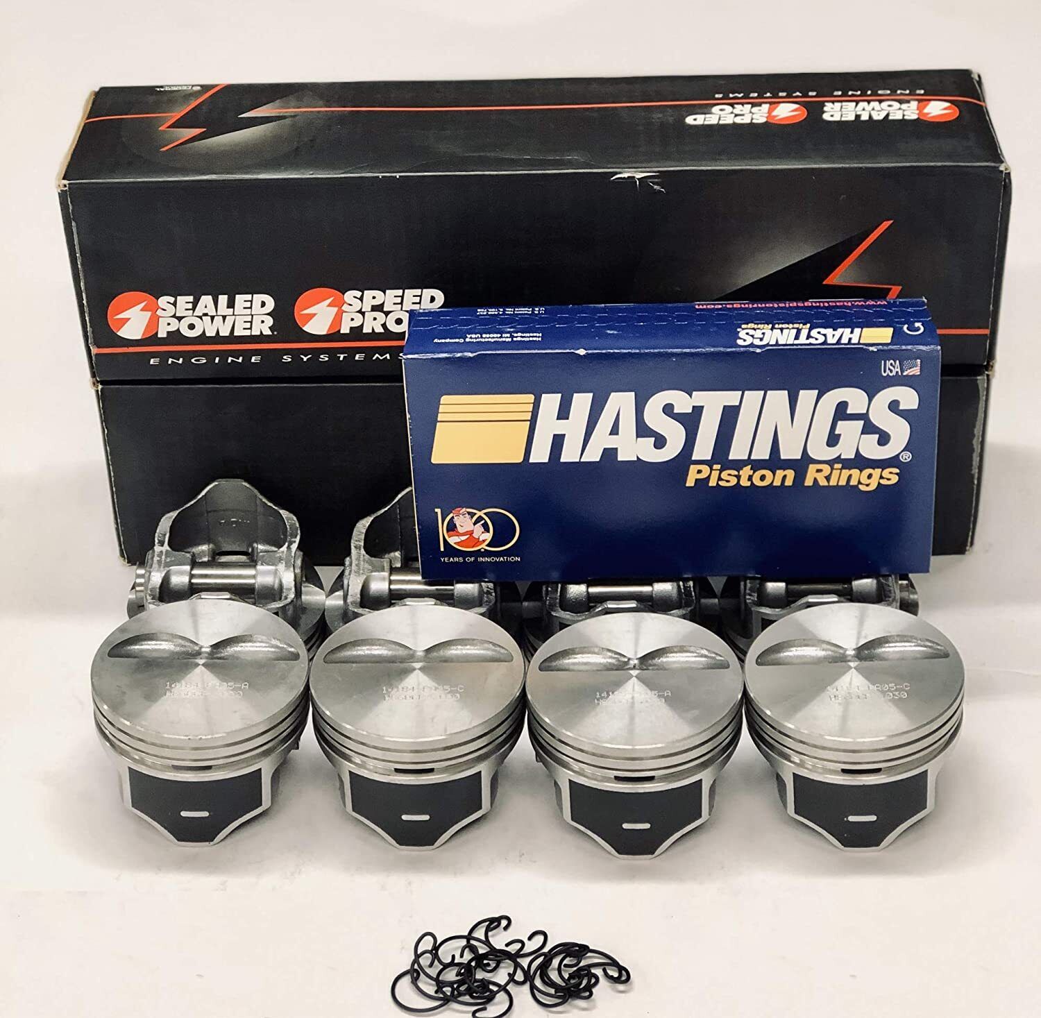 SPEED PRO Hypereutectic Flat Top Pistons with CAST Rings for Chevy SB 383 - Compatible with 5.7L +.040 Bore - High Performance Engine Builds & Racing Upgrades
