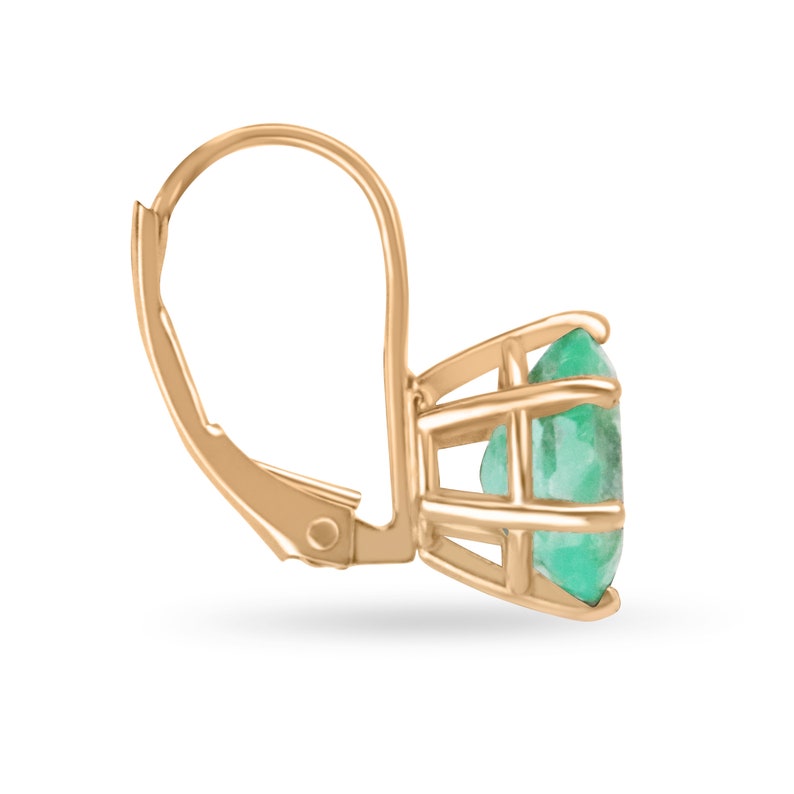 3.0tcw 14K Rose Gold Oval Cut Medium Green Colombian Emerald 6 Prong Lever Back Earrings for Women - Elegant Wedding, Anniversary & Evening Party Jewelry Gift
