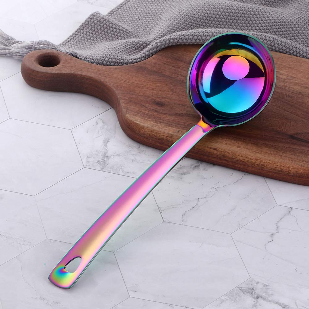 BuyGo Stainless Steel Rainbow Soup Ladle - Extra Long Handle Kitchen Utensil for Cooking, Stirring, Serving Soups & Sauces - Dishwasher Safe - Perfect for Restaurants, Catering & Home Kitchens