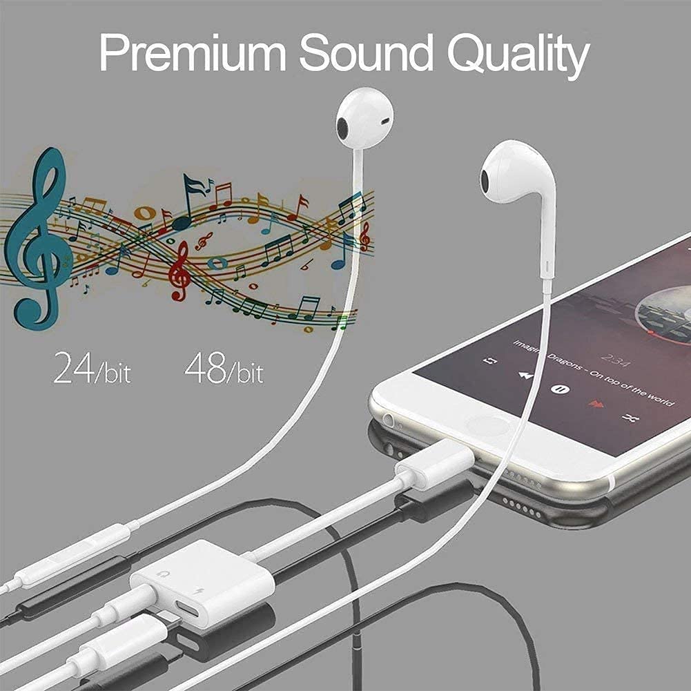 Lightning to 3.5mm Headphone Jack Adapter with Charging Port - Compatible with iPhone & AirPods - Audio & Charge Simultaneously - Perfect for Music, Gaming & Hands-Free Calls